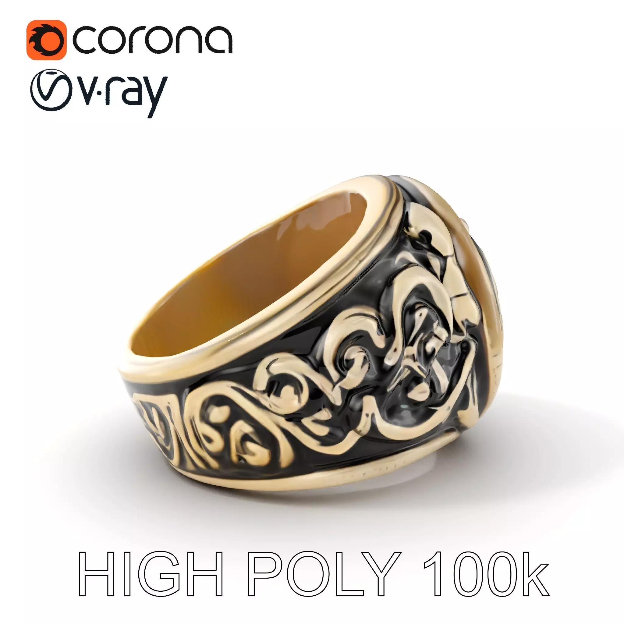 Ornate Vintage Ring Model Pack Low-poly 3D model_0