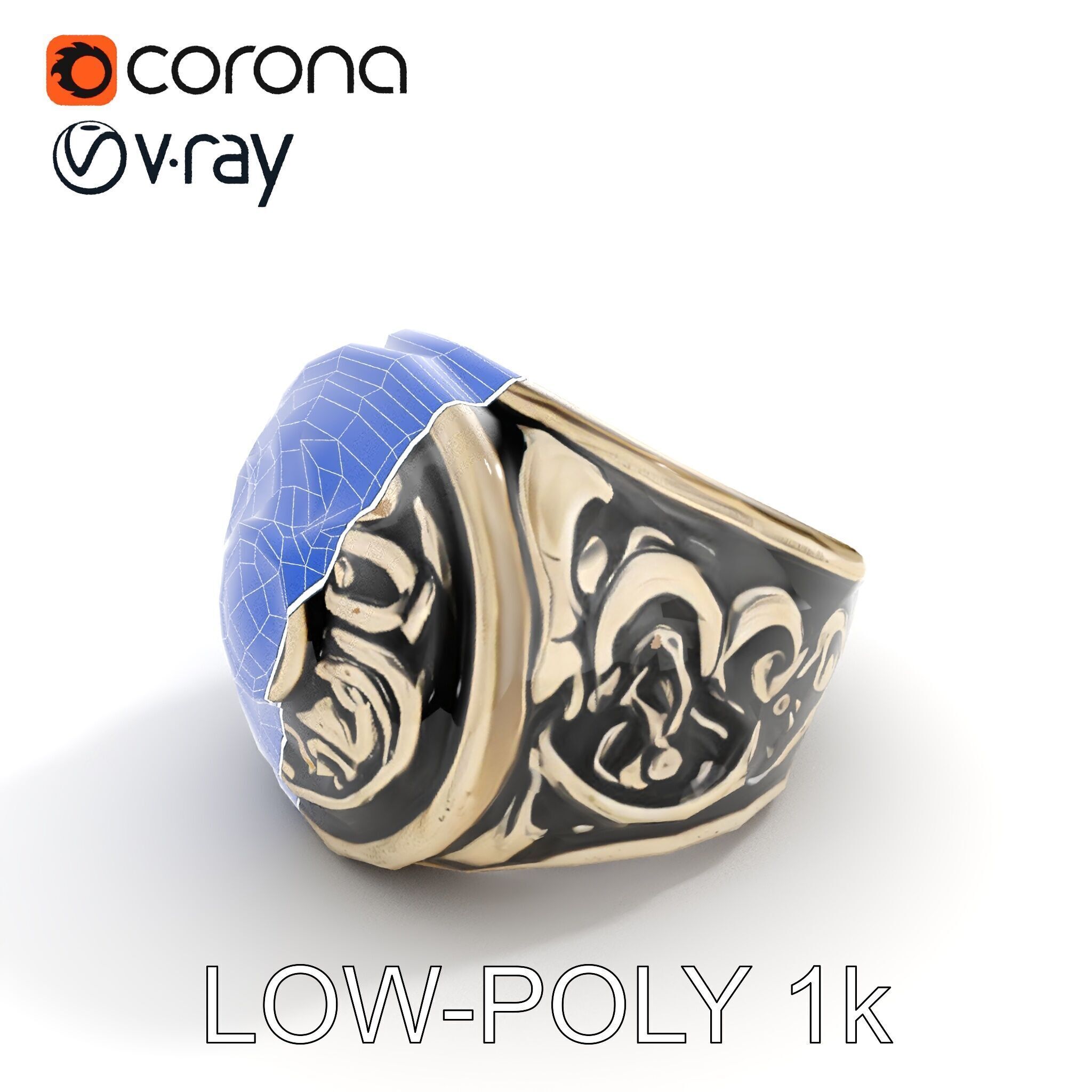 Ornate Vintage Ring Model Pack Low-poly 3D model_31