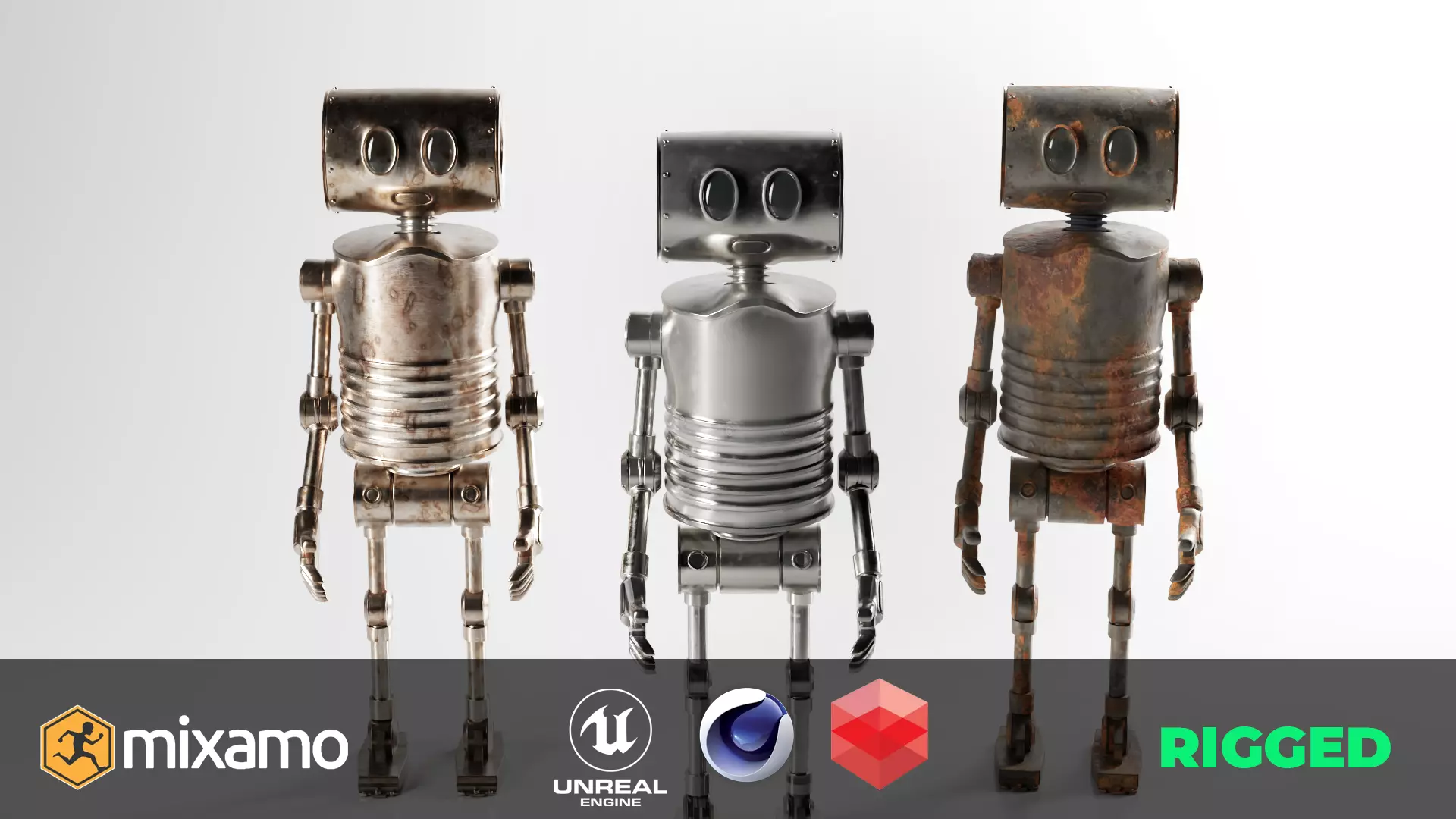 Game Ready Stylized Retro Robot Mixamo Ready Low-poly 3D model_0