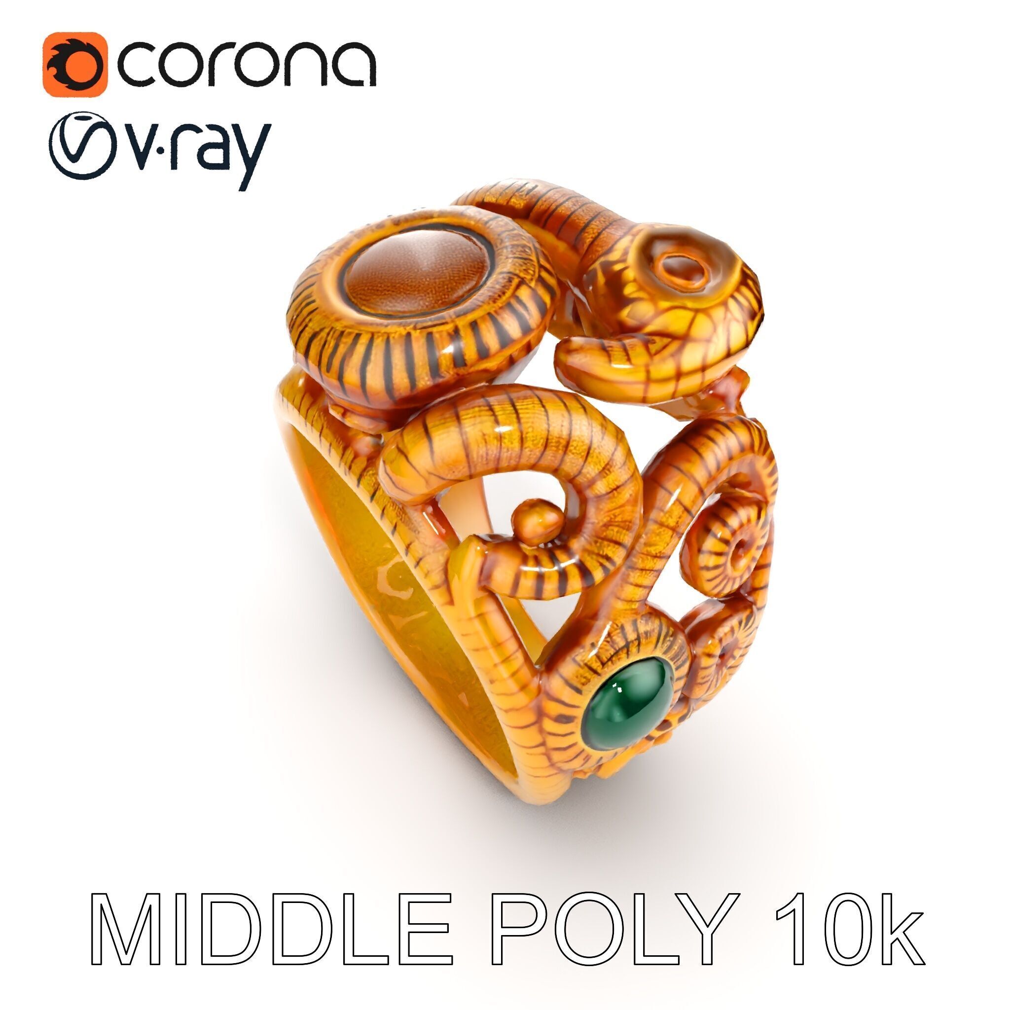 Intricate Gold Ring with Gemstone Model Pack Low-poly 3D model_8