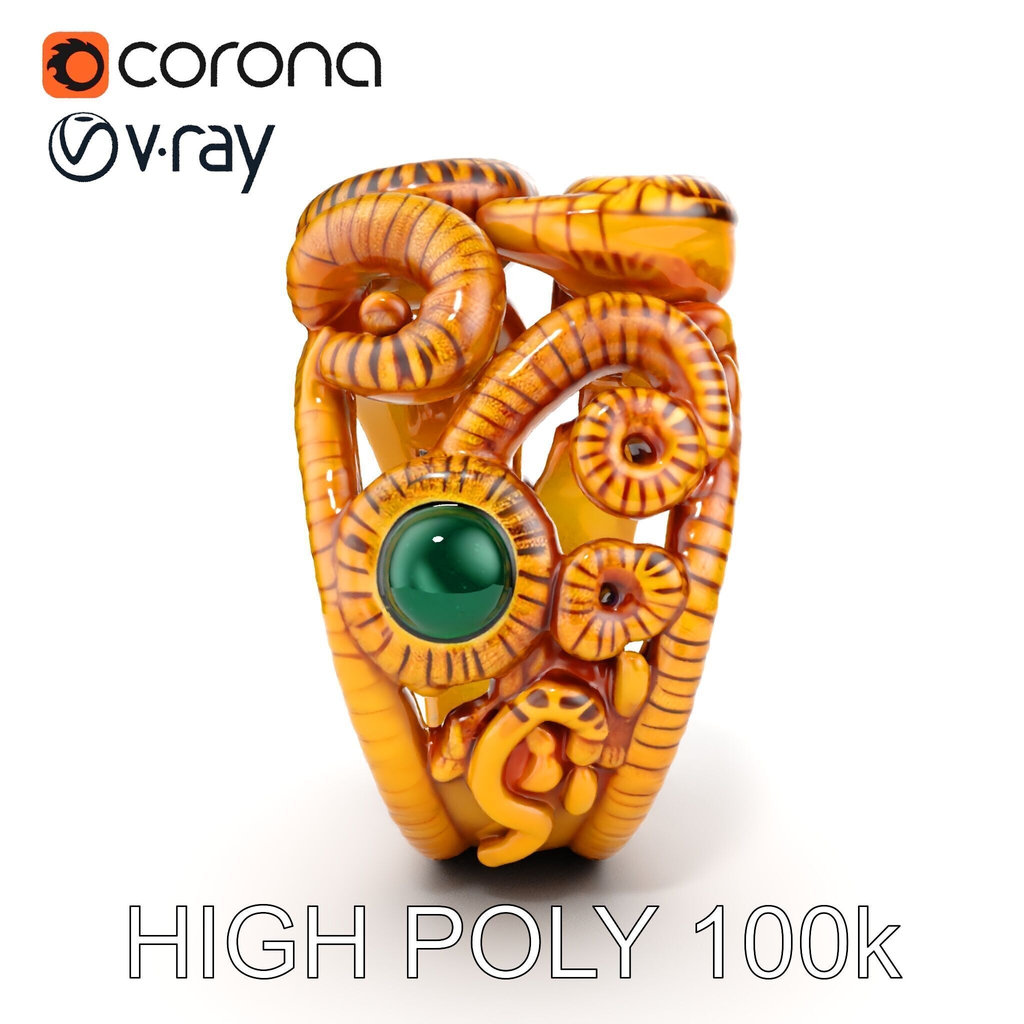 Intricate Gold Ring with Gemstone Model Pack Low-poly 3D model_12