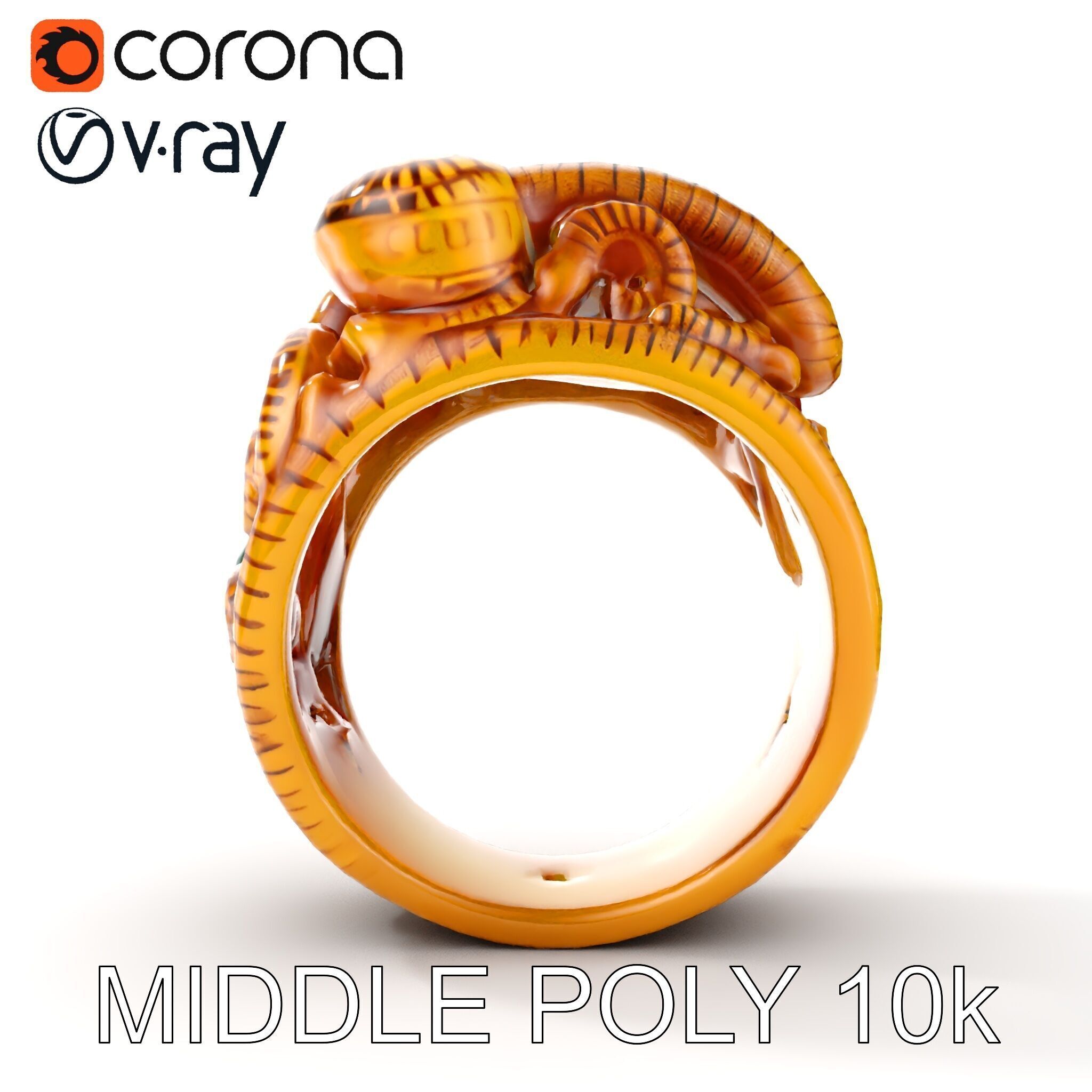Intricate Gold Ring with Gemstone Model Pack Low-poly 3D model_10