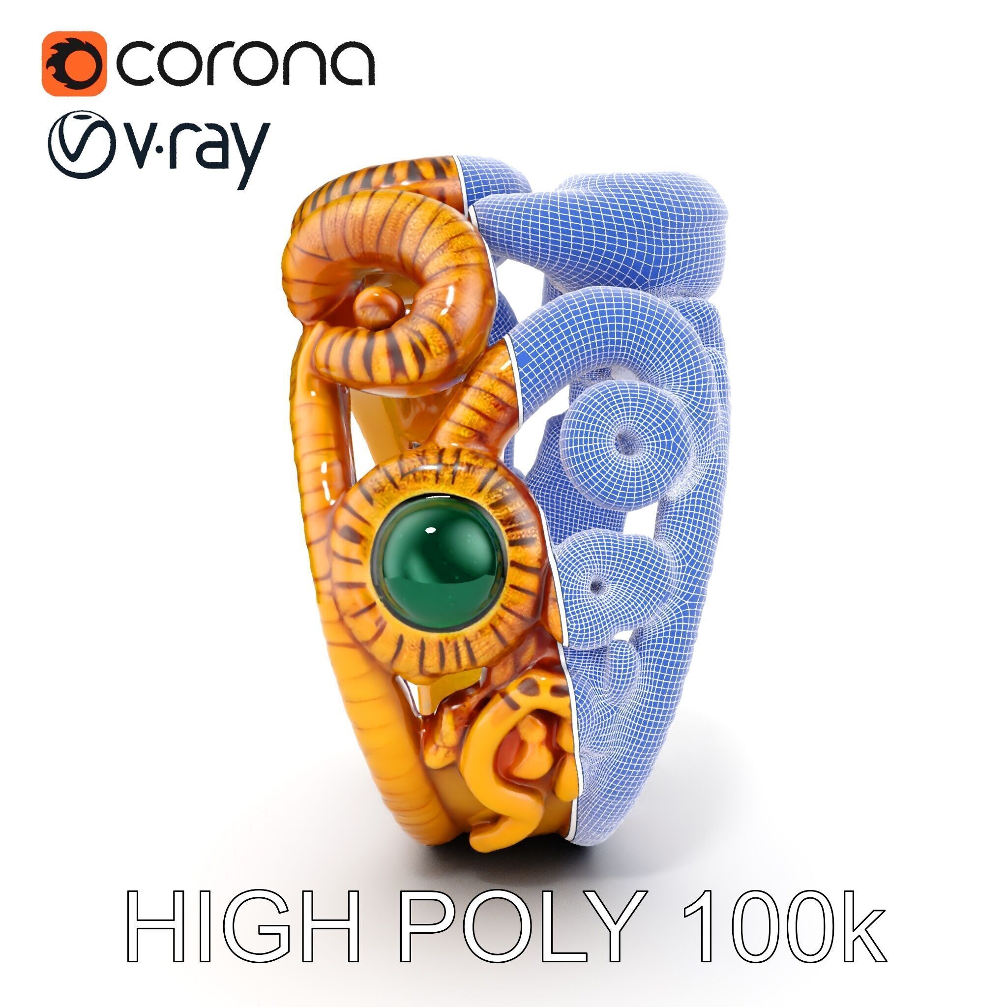 Intricate Gold Ring with Gemstone Model Pack Low-poly 3D model_32