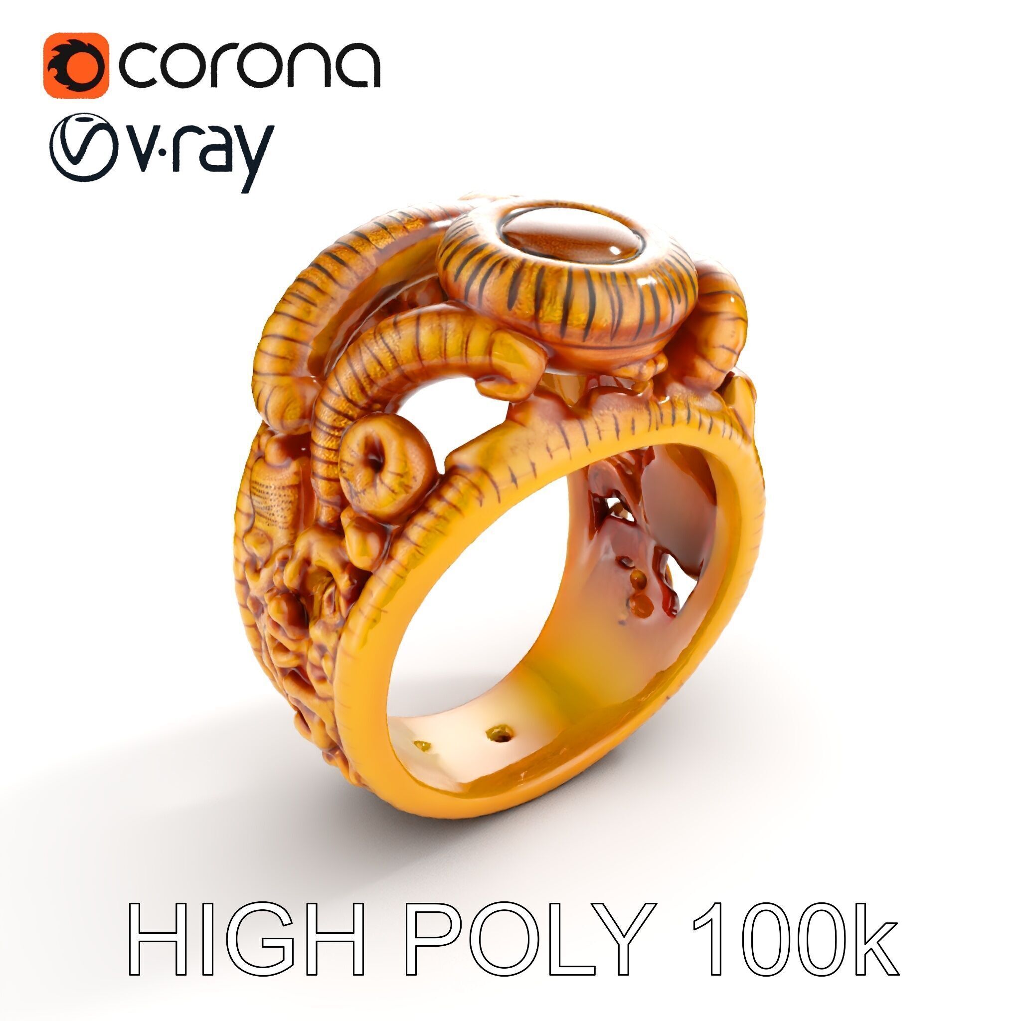 Intricate Gold Ring with Gemstone Model Pack Low-poly 3D model_18
