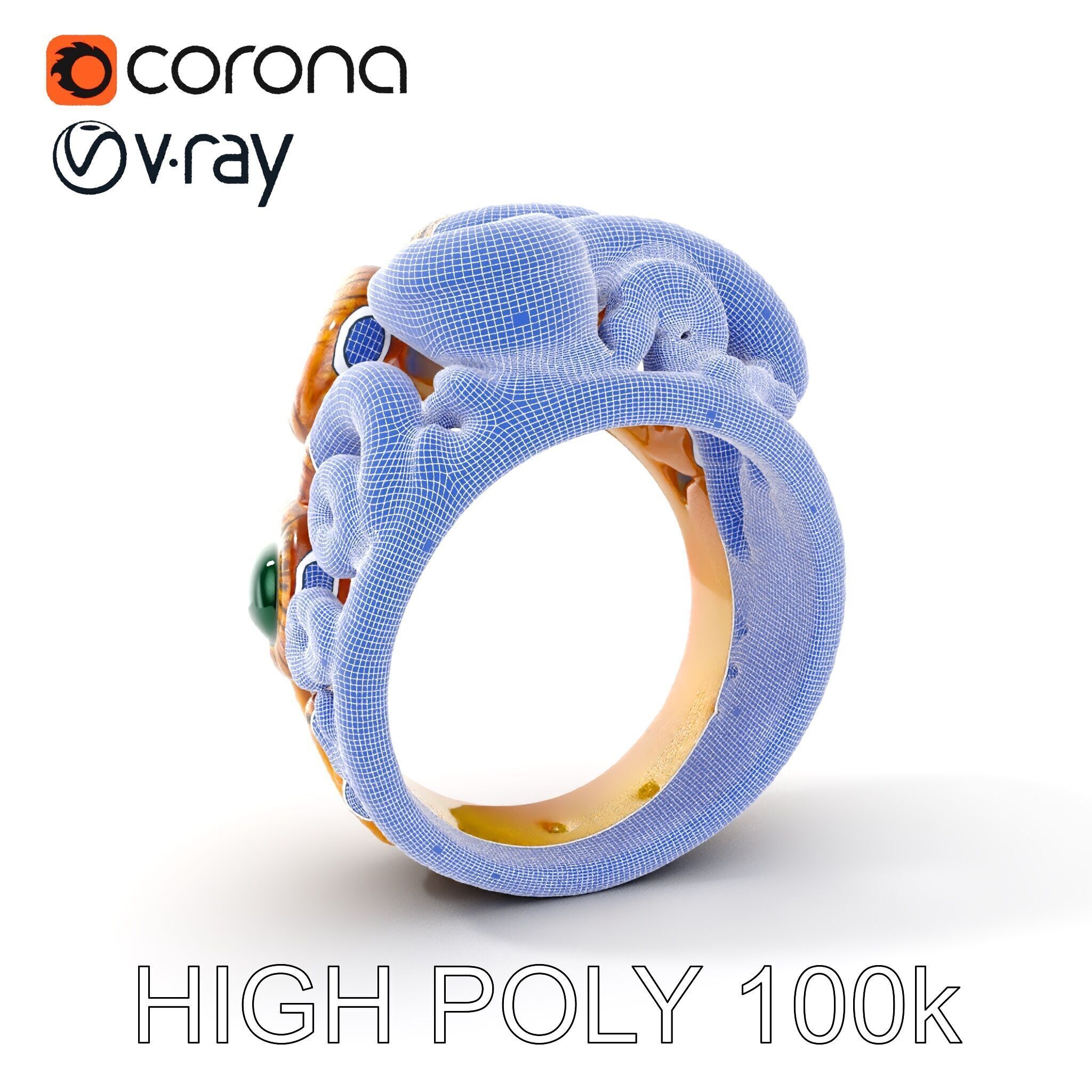 Intricate Gold Ring with Gemstone Model Pack Low-poly 3D model_4