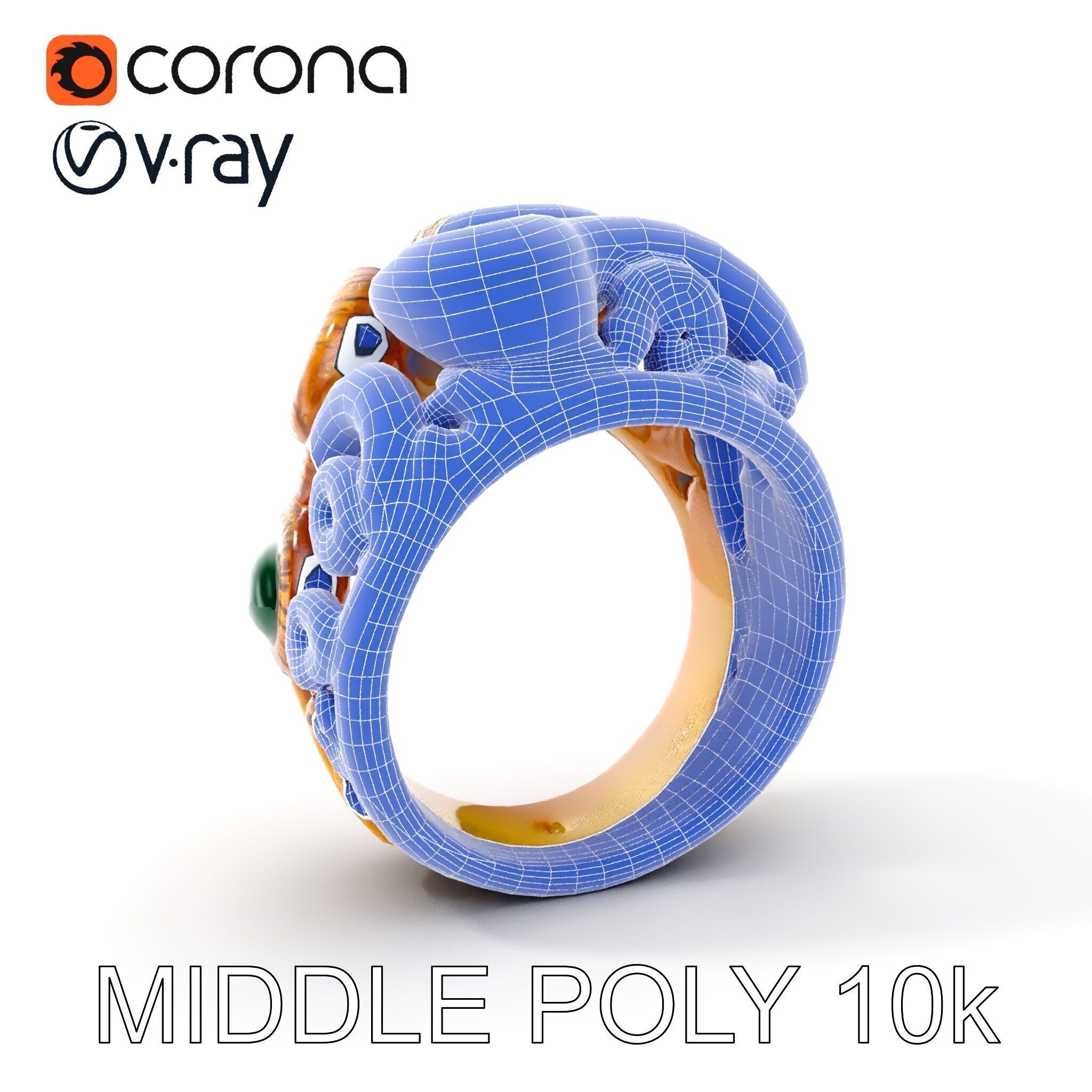 Intricate Gold Ring with Gemstone Model Pack Low-poly 3D model_19