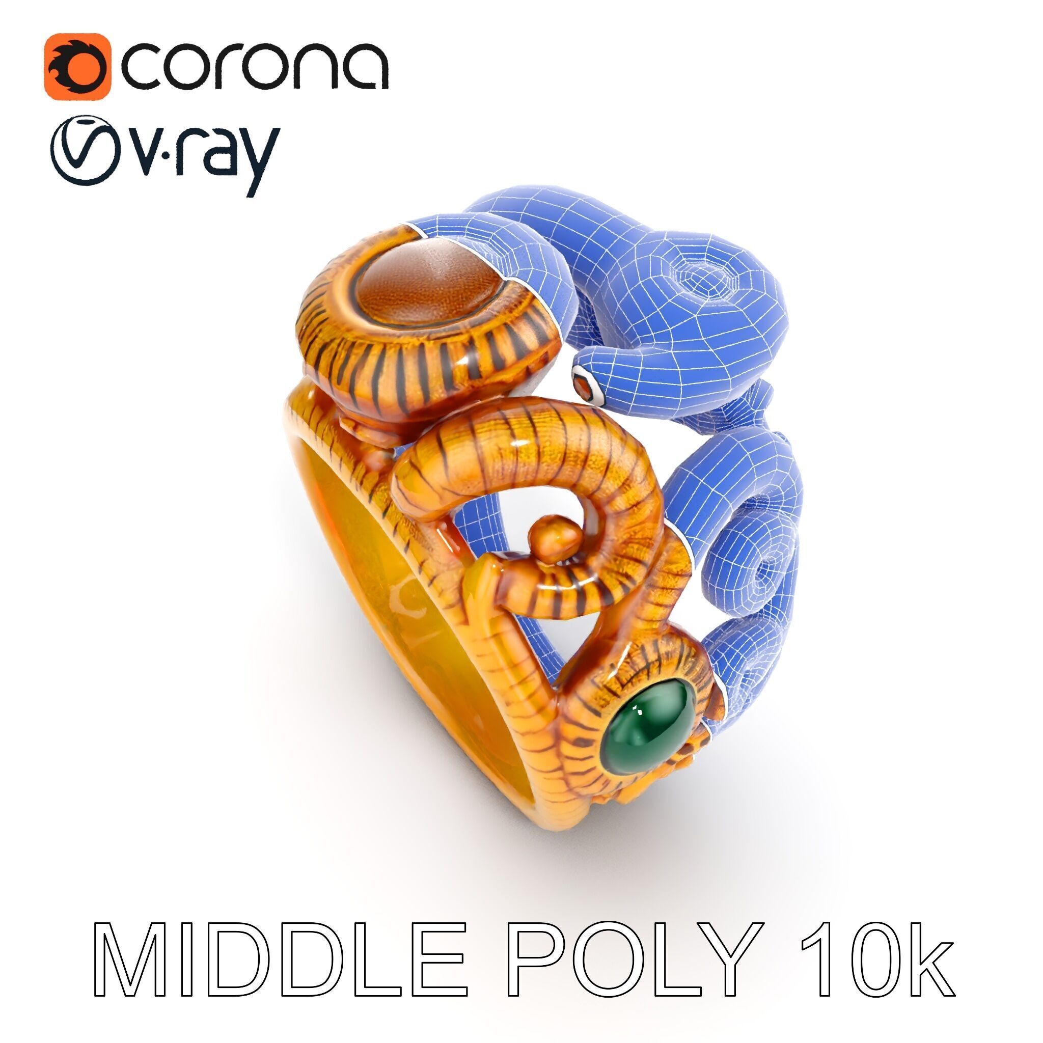 Intricate Gold Ring with Gemstone Model Pack Low-poly 3D model_30