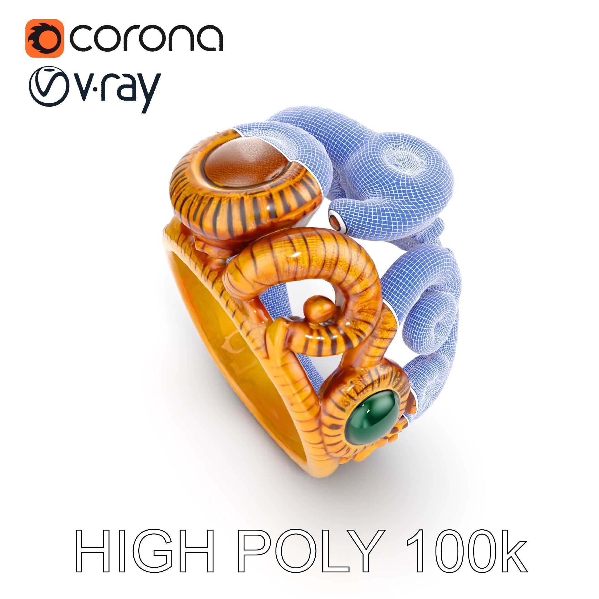 Intricate Gold Ring with Gemstone Model Pack Low-poly 3D model_29
