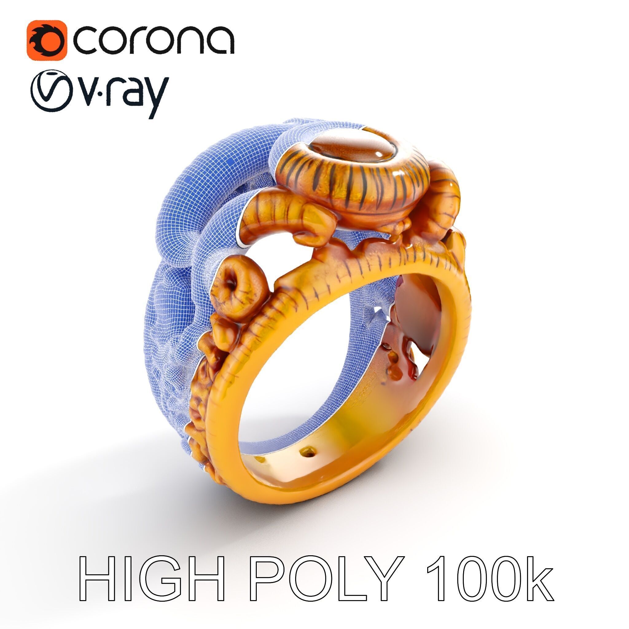 Intricate Gold Ring with Gemstone Model Pack Low-poly 3D model_24