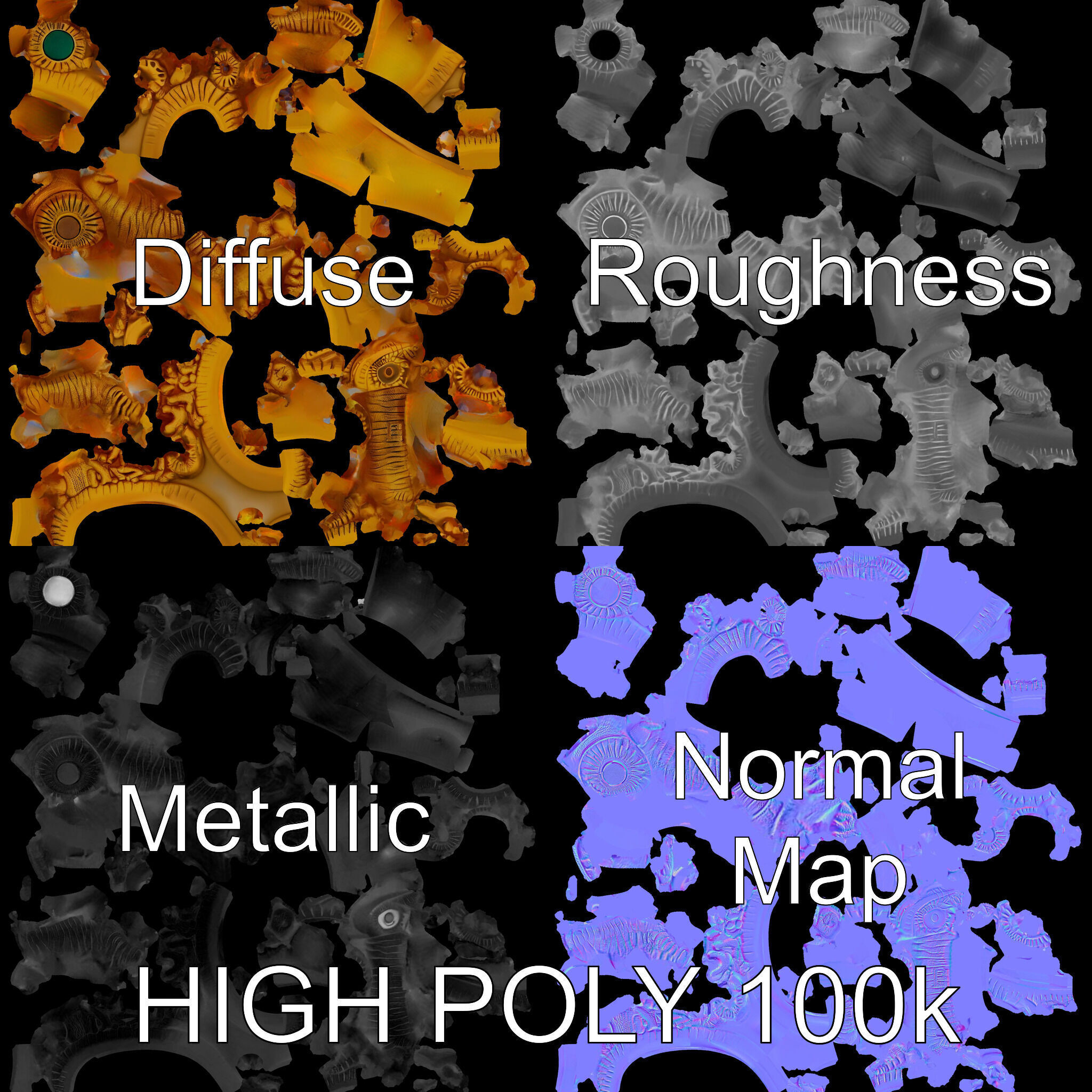 Intricate Gold Ring with Gemstone Model Pack Low-poly 3D model_3