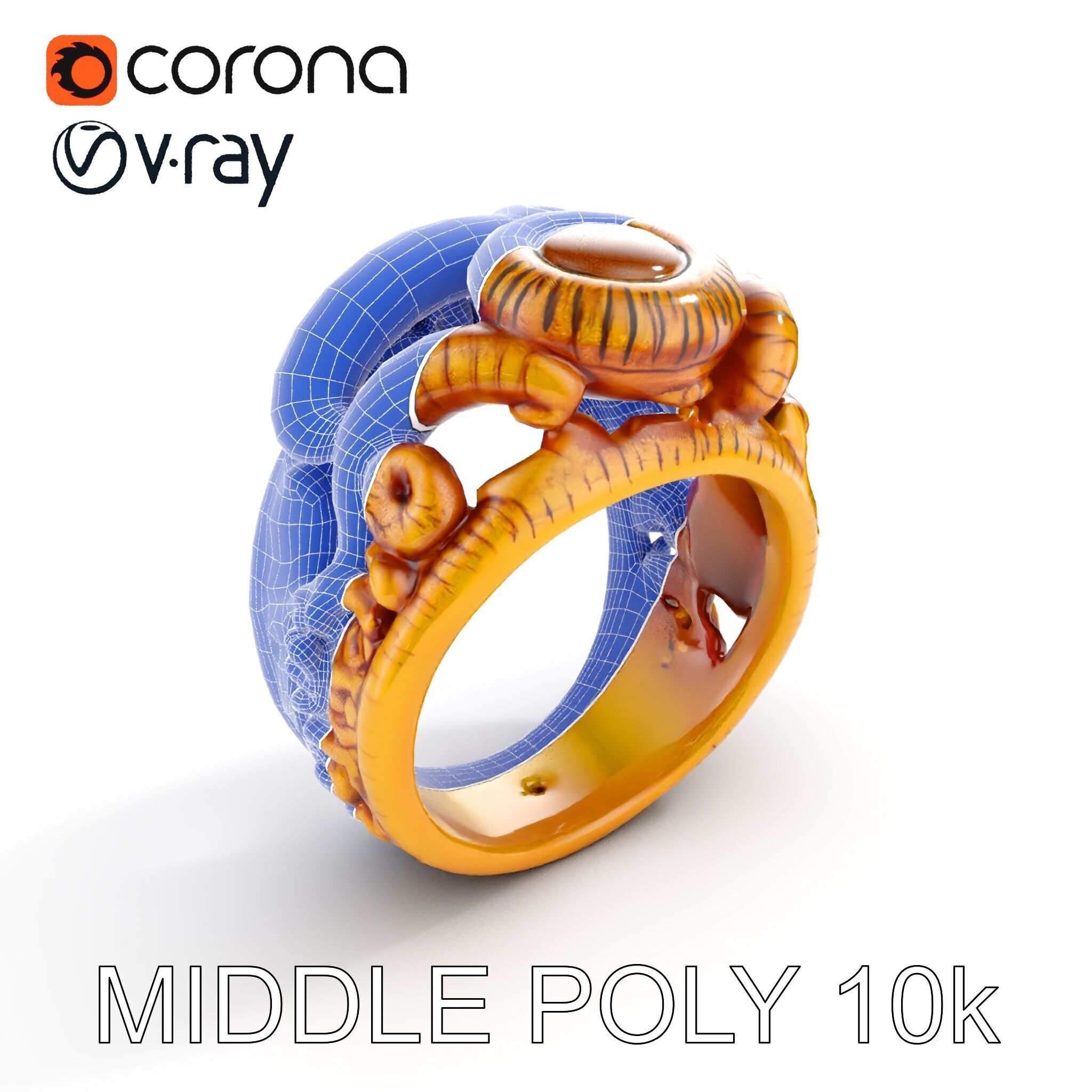 Intricate Gold Ring with Gemstone Model Pack Low-poly 3D model_25