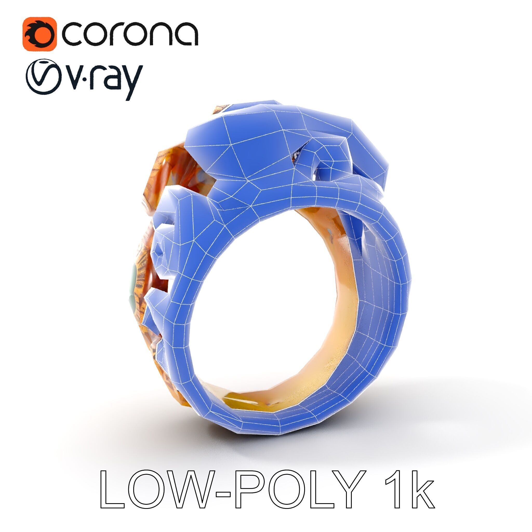 Intricate Gold Ring with Gemstone Model Pack Low-poly 3D model_17