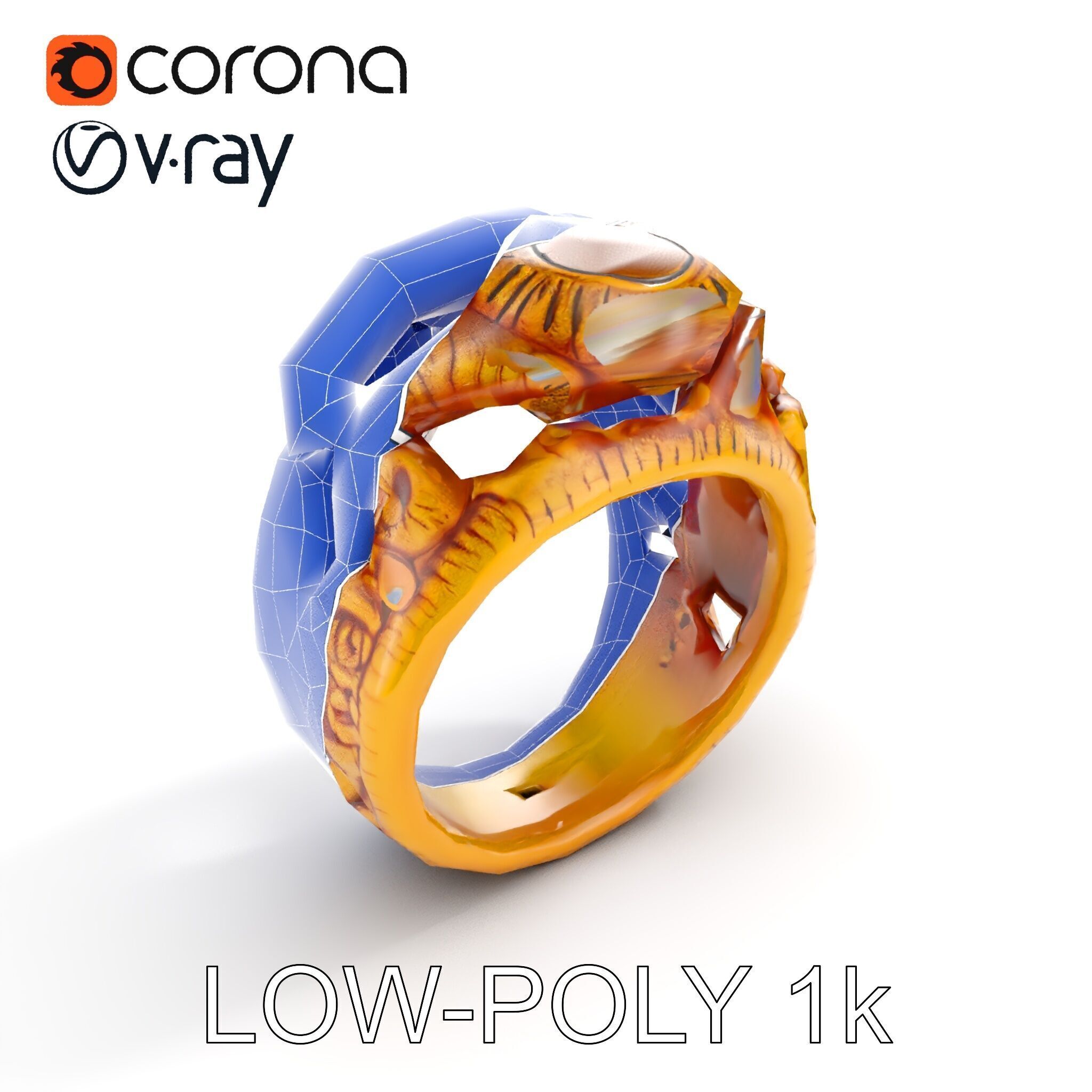 Intricate Gold Ring with Gemstone Model Pack Low-poly 3D model_26