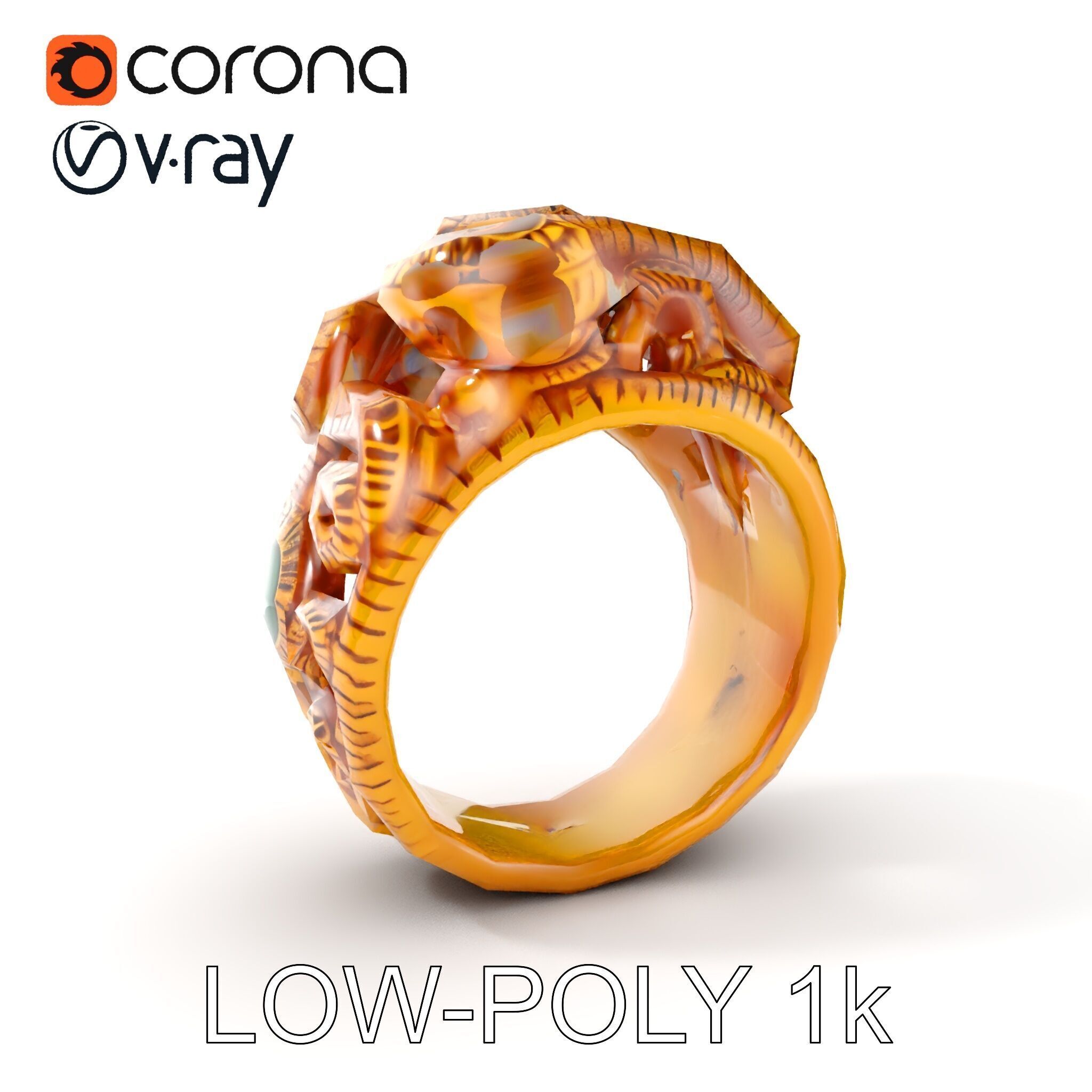 Intricate Gold Ring with Gemstone Model Pack Low-poly 3D model_11