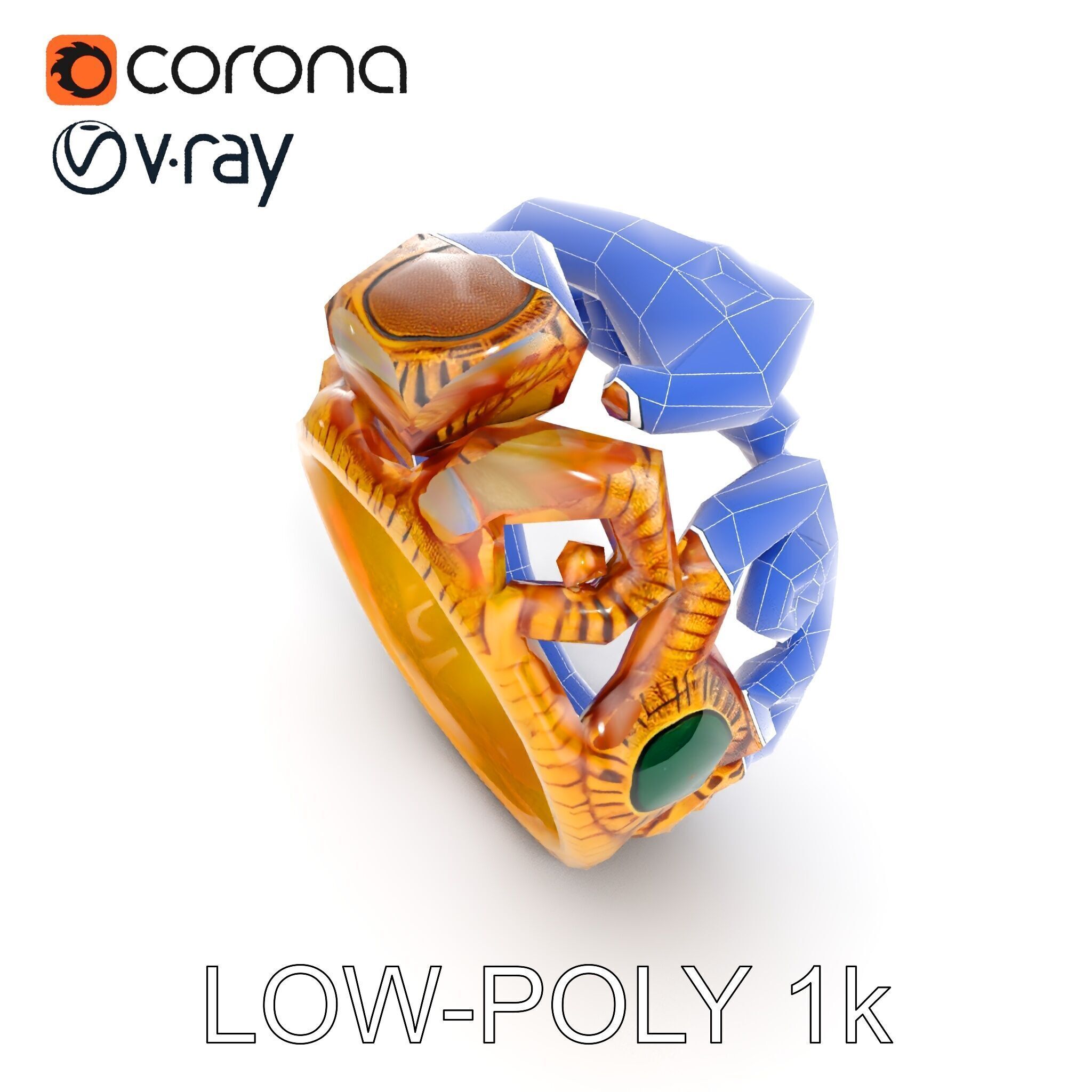 Intricate Gold Ring with Gemstone Model Pack Low-poly 3D model_20