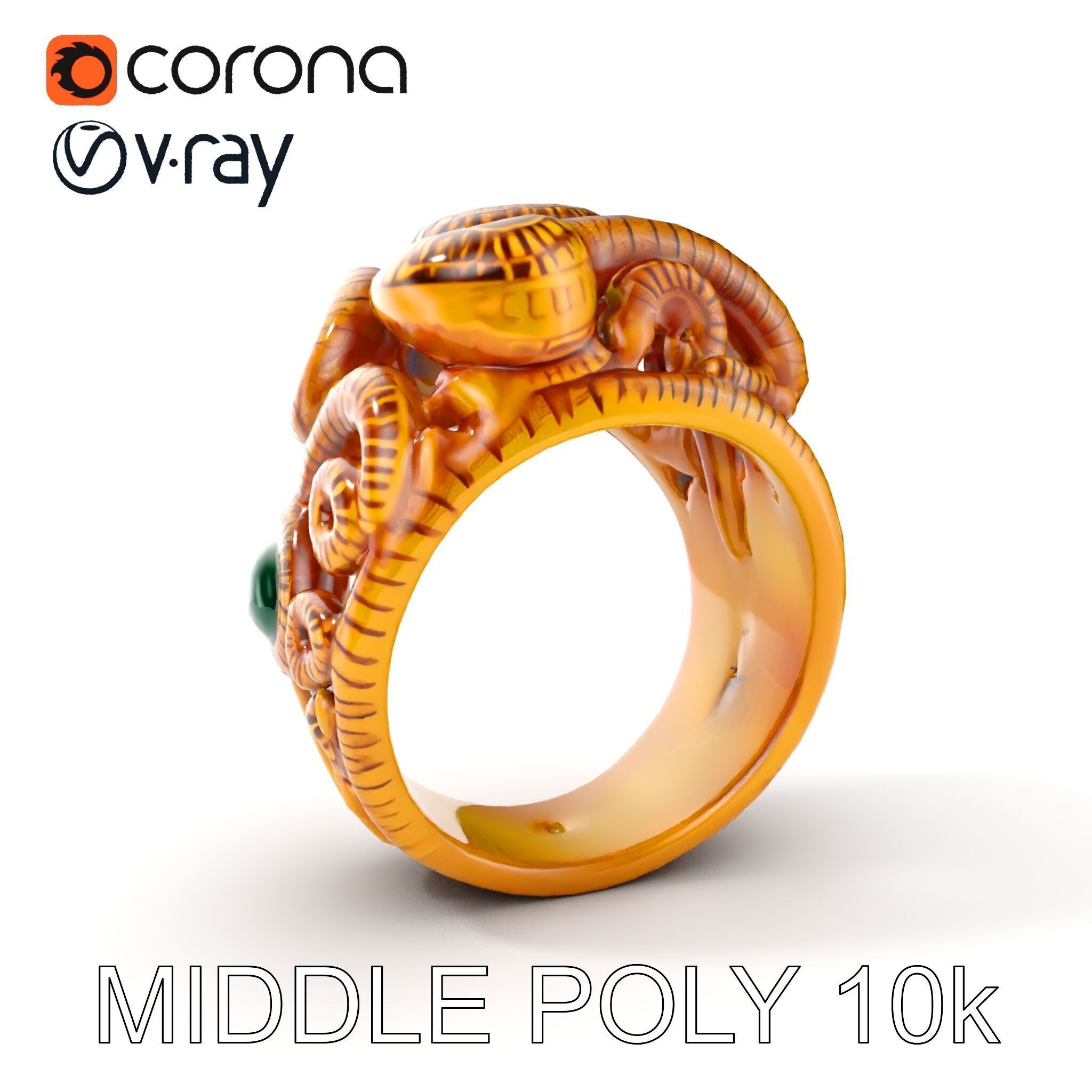 Intricate Gold Ring with Gemstone Model Pack Low-poly 3D model_6