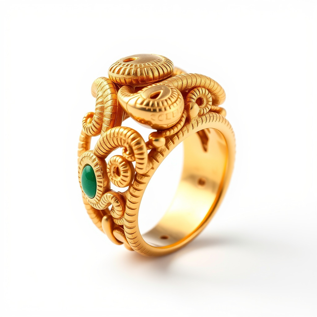 Intricate Gold Ring with Gemstone Model Pack Low-poly 3D model_2