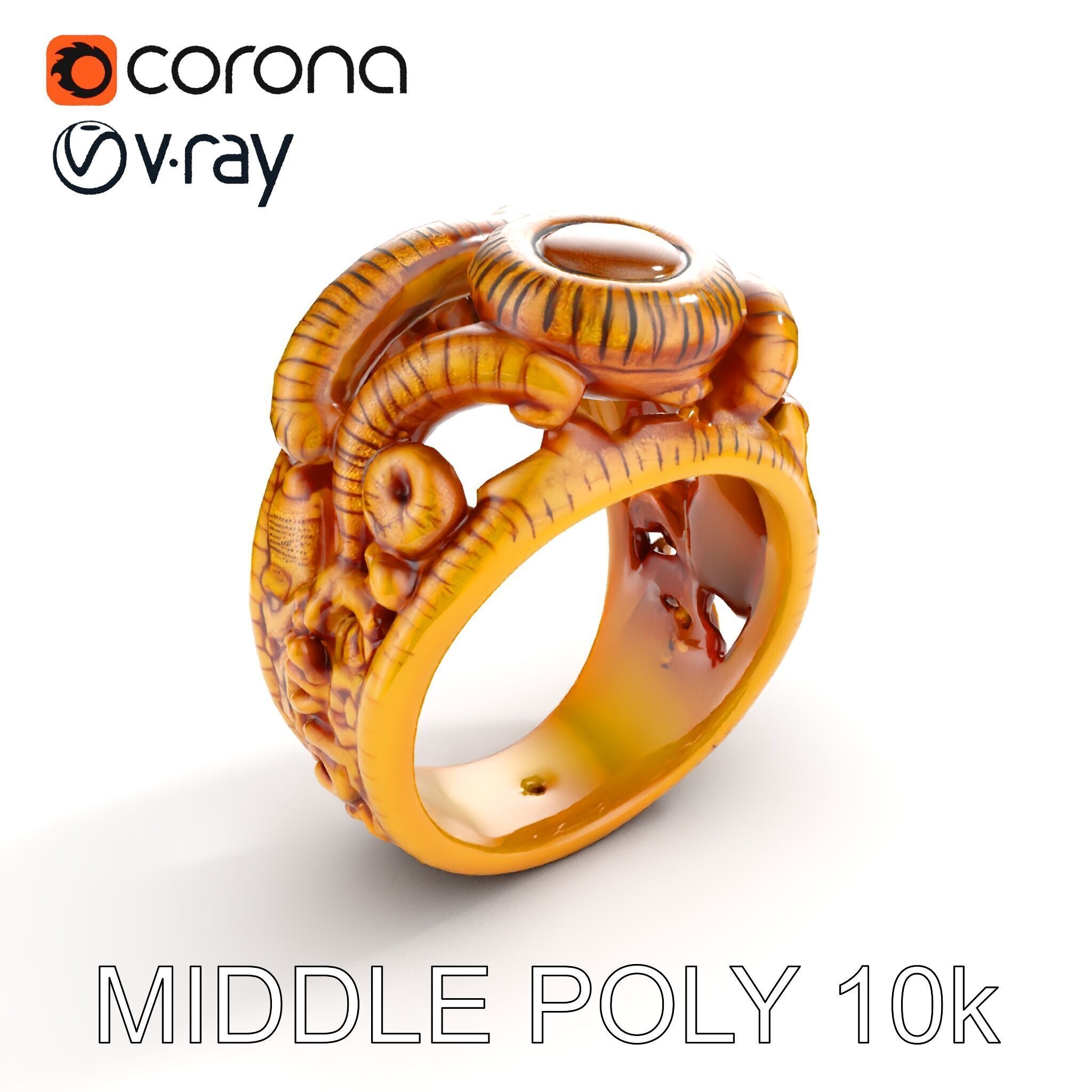Intricate Gold Ring with Gemstone Model Pack Low-poly 3D model_16