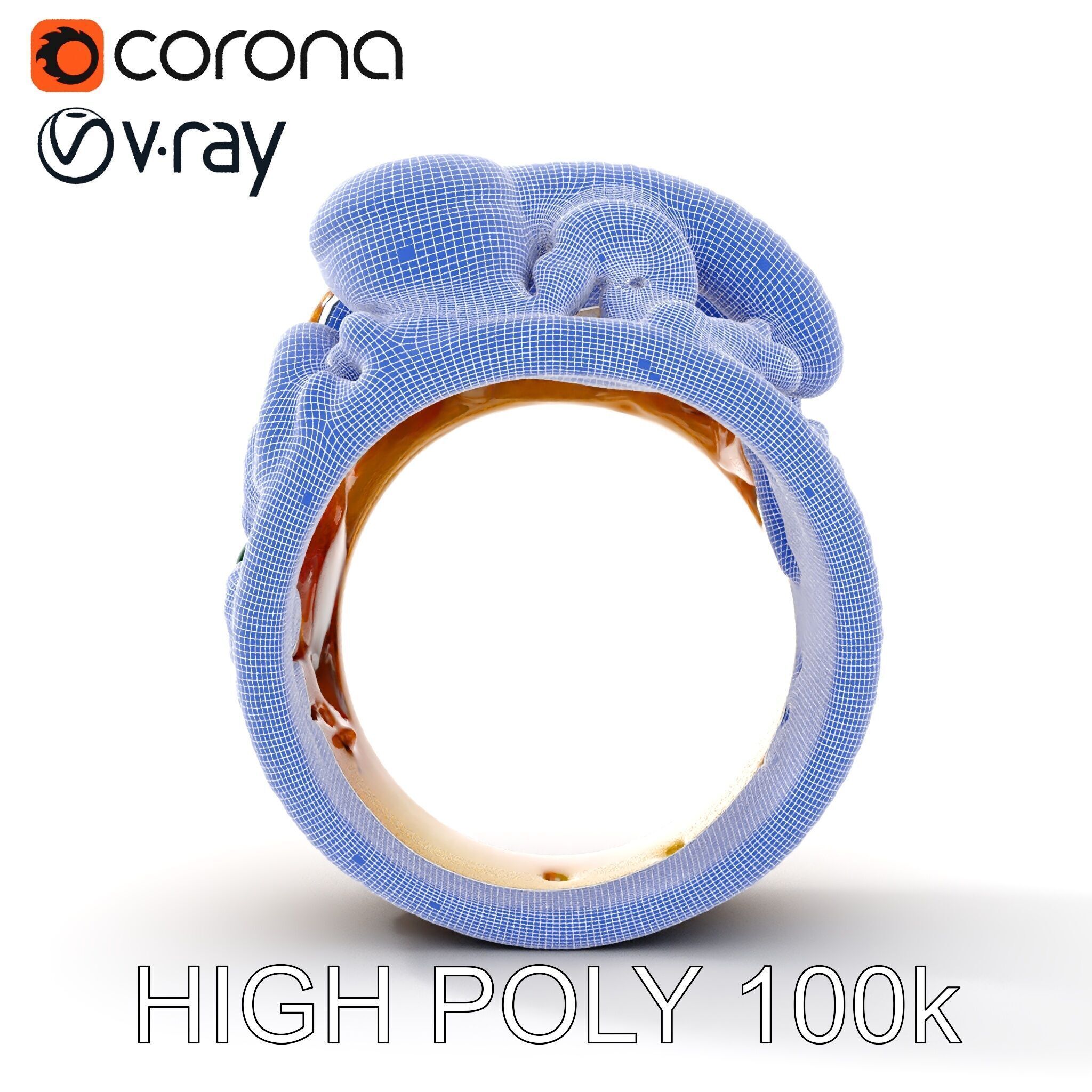 Intricate Gold Ring with Gemstone Model Pack Low-poly 3D model_35