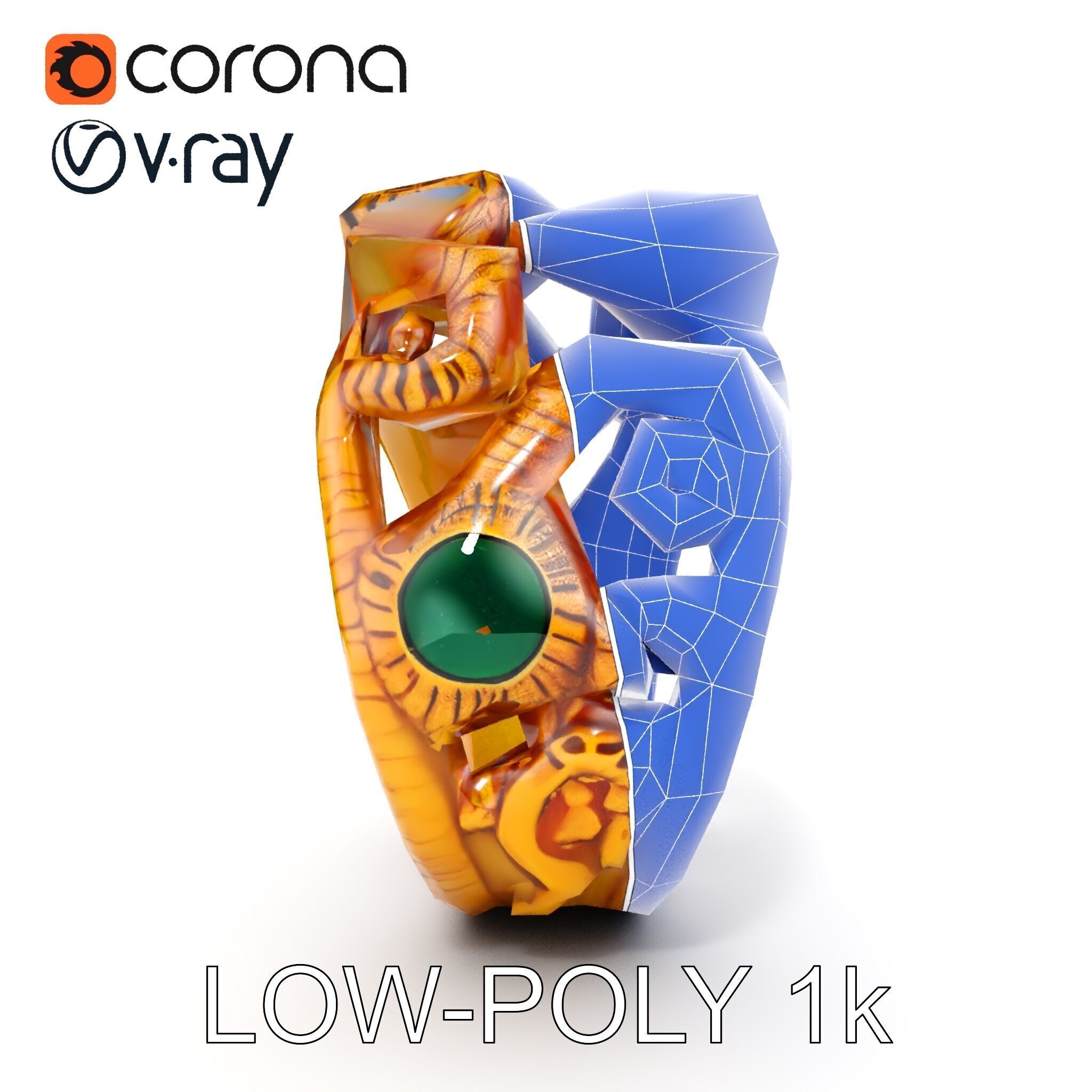 Intricate Gold Ring with Gemstone Model Pack Low-poly 3D model_28
