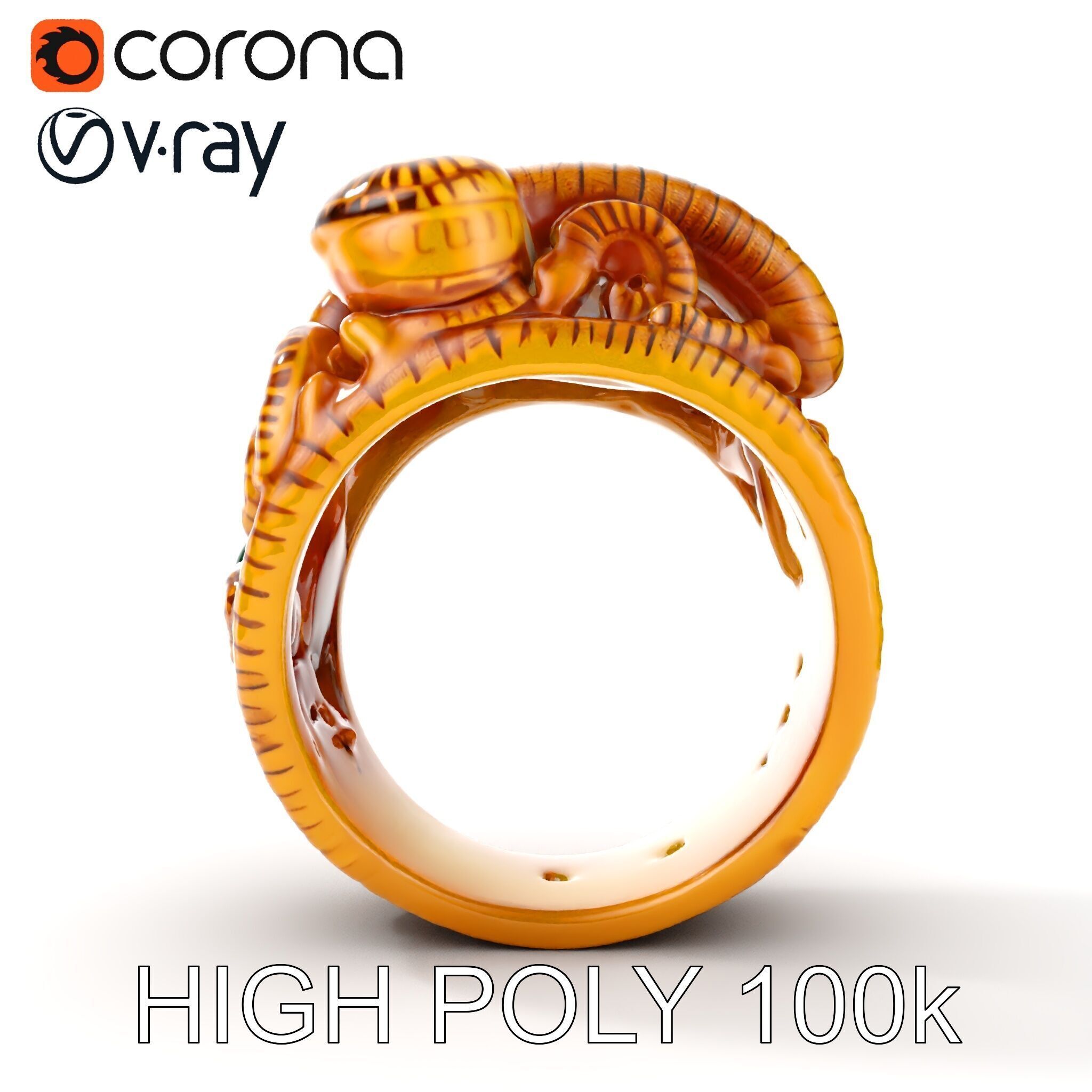 Intricate Gold Ring with Gemstone Model Pack Low-poly 3D model_21