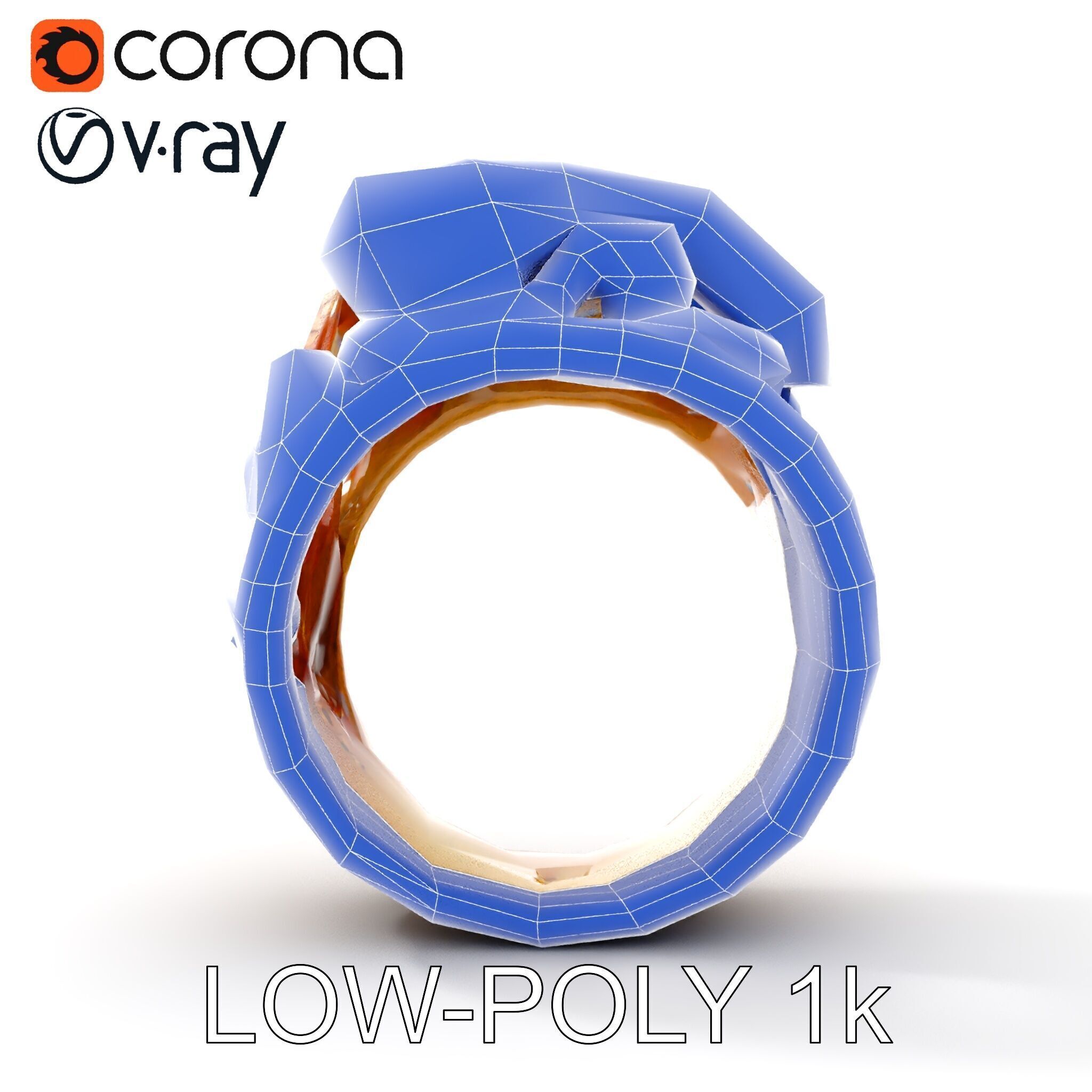 Intricate Gold Ring with Gemstone Model Pack Low-poly 3D model_31