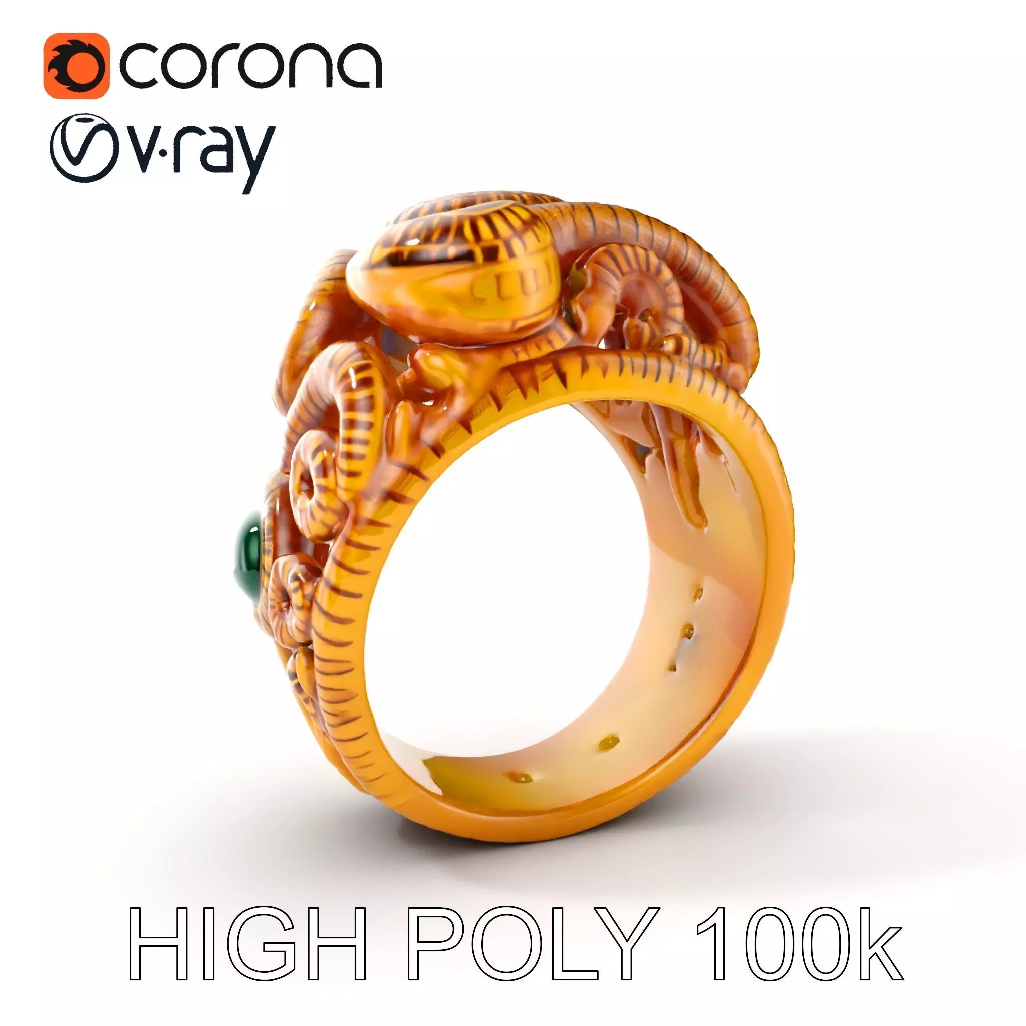 Intricate Gold Ring with Gemstone Model Pack Low-poly 3D model_0