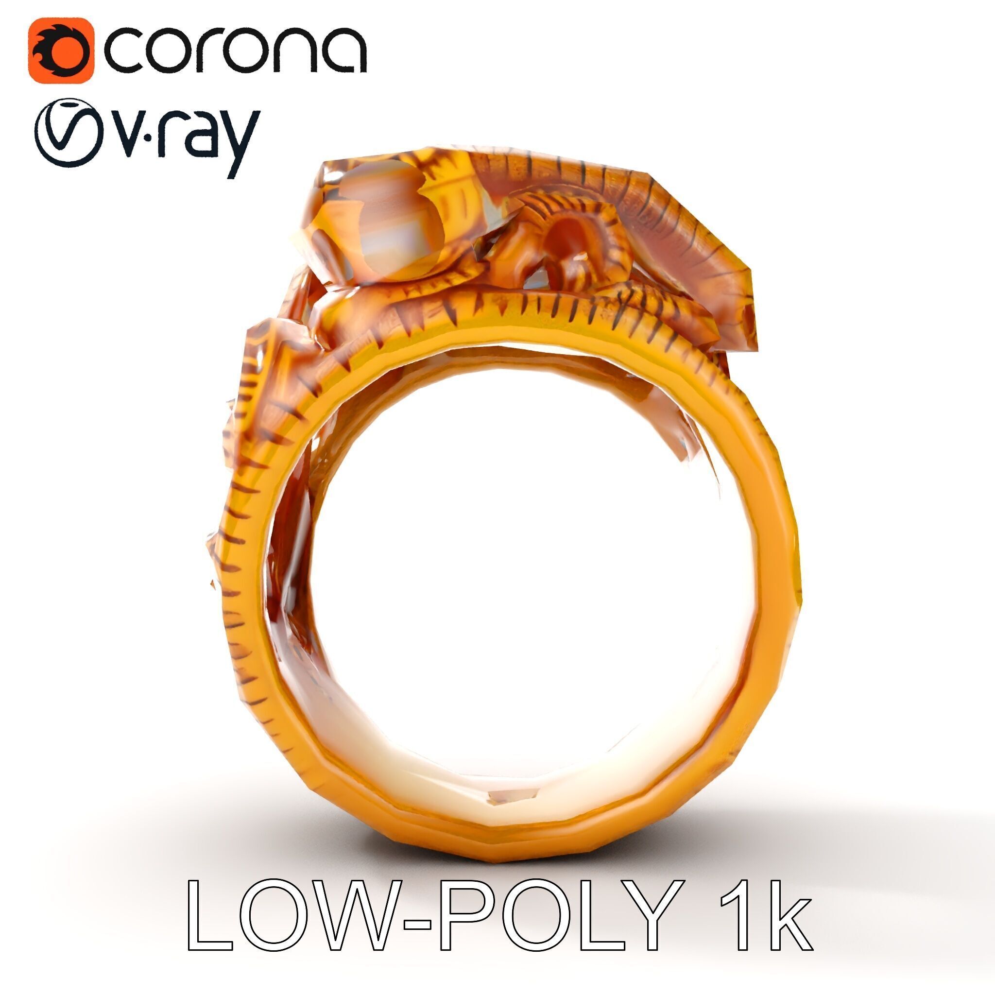 Intricate Gold Ring with Gemstone Model Pack Low-poly 3D model_9