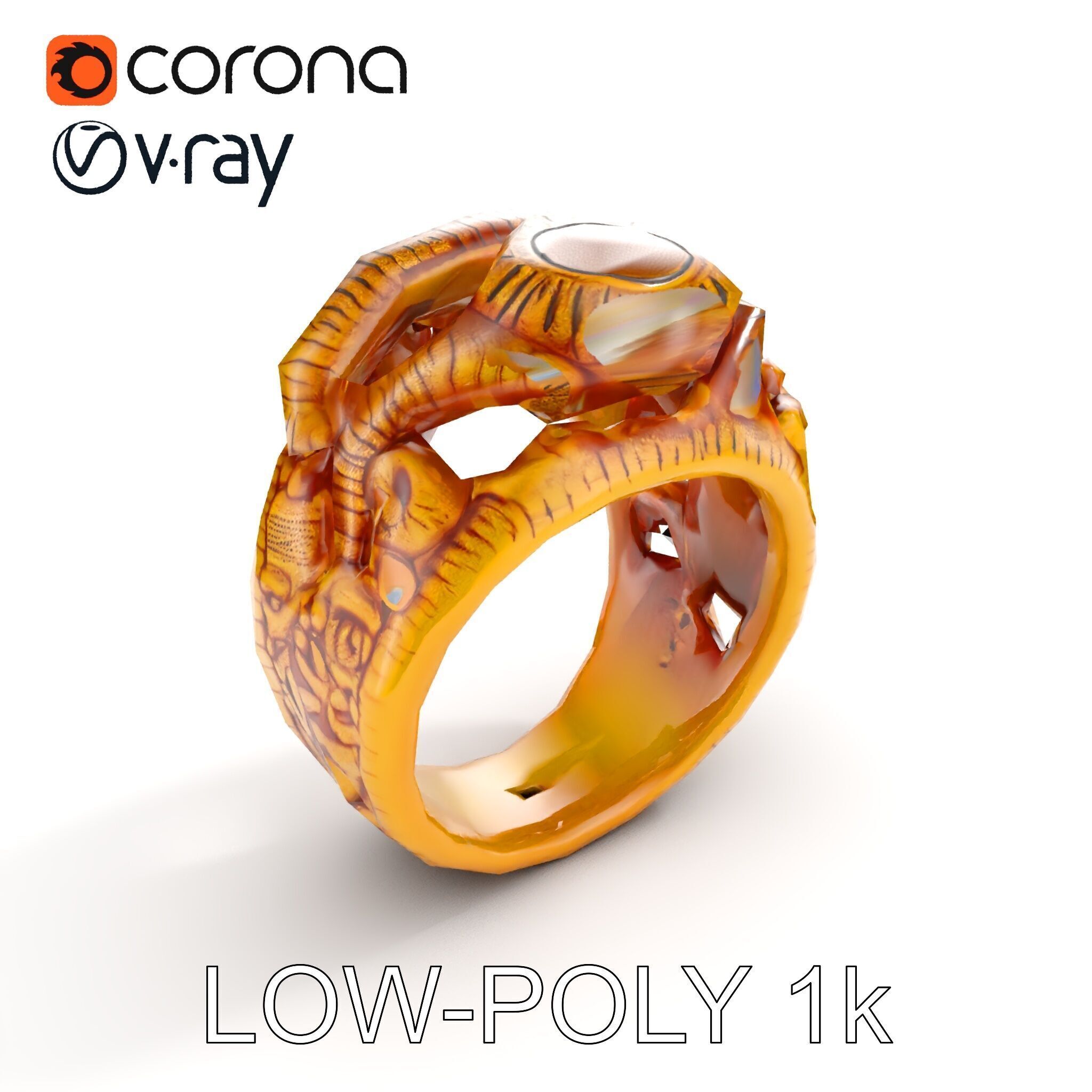 Intricate Gold Ring with Gemstone Model Pack Low-poly 3D model_14