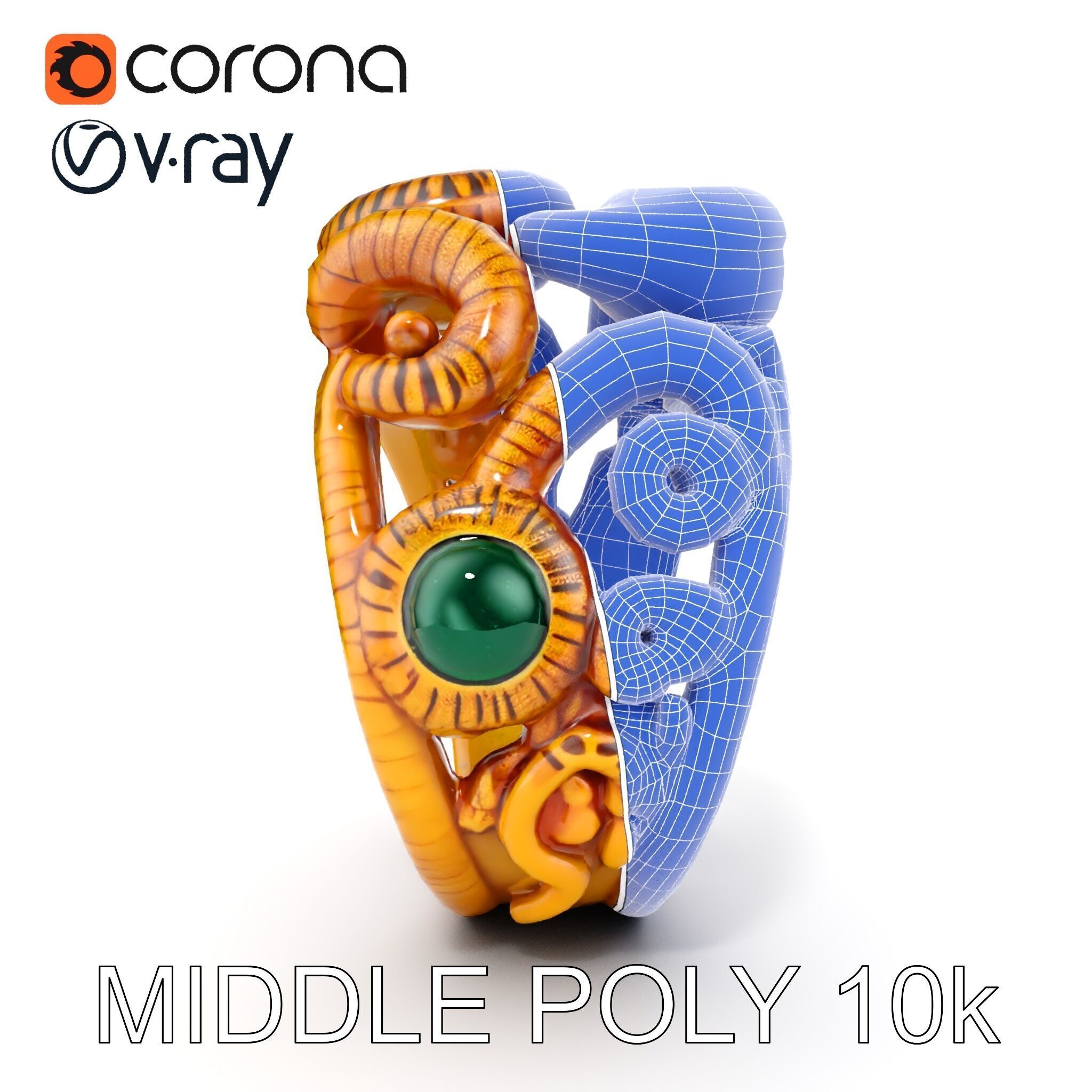 Intricate Gold Ring with Gemstone Model Pack Low-poly 3D model_22