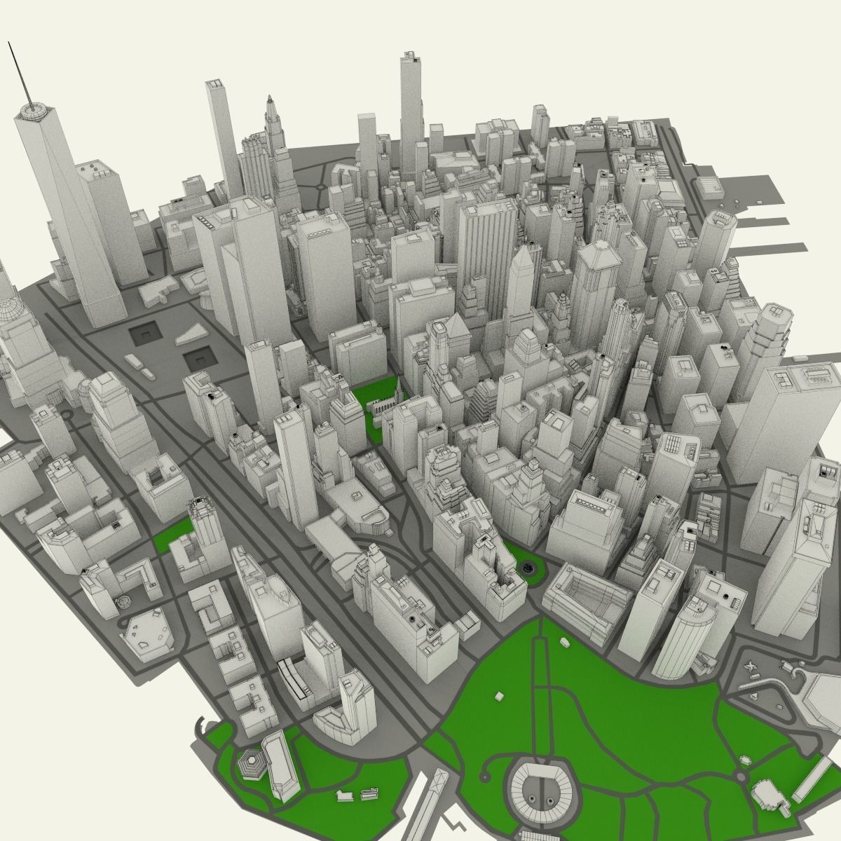 NYC Lower Manhattan Financial District Low-poly 3D model_16