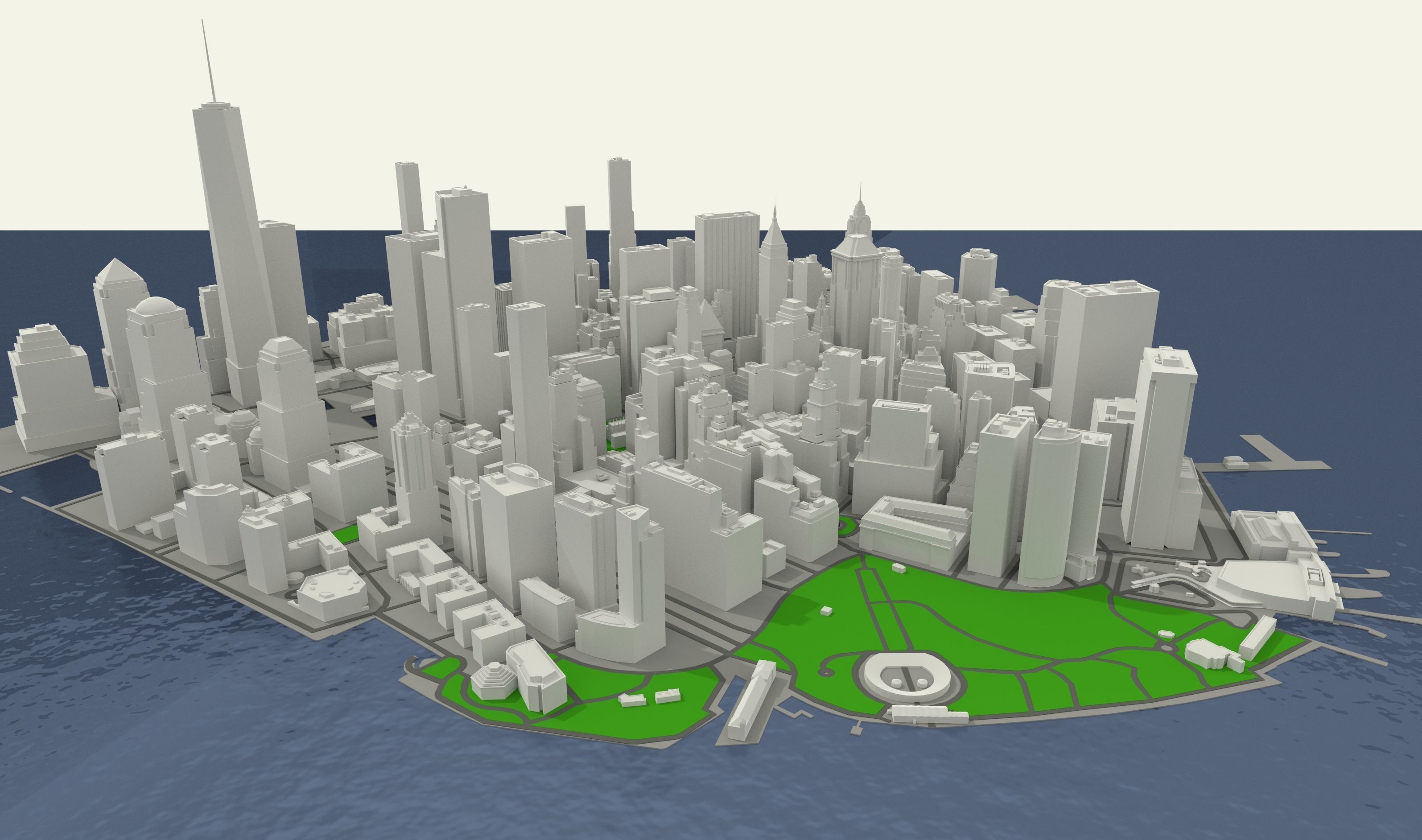 NYC Lower Manhattan Financial District Low-poly 3D model_9