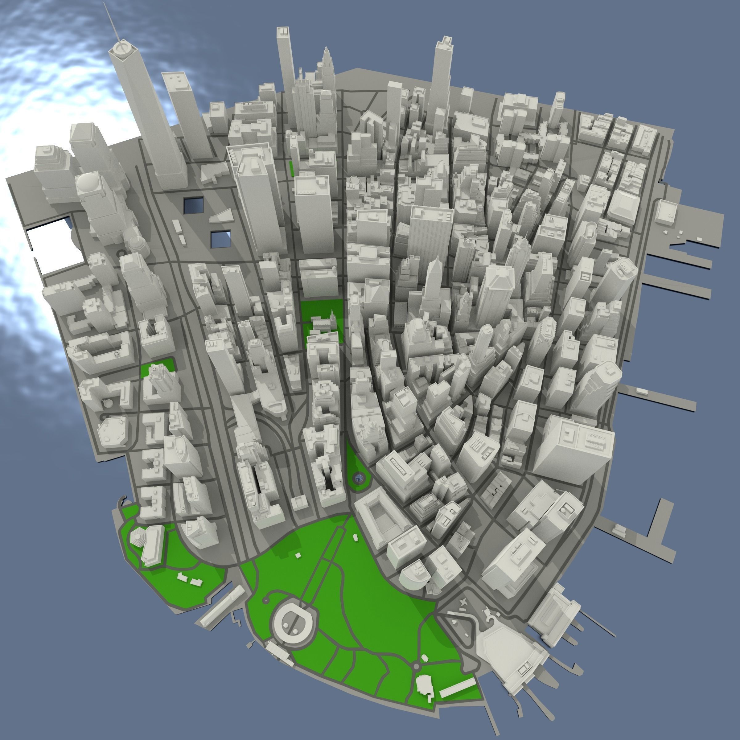 NYC Lower Manhattan Financial District Low-poly 3D model_12