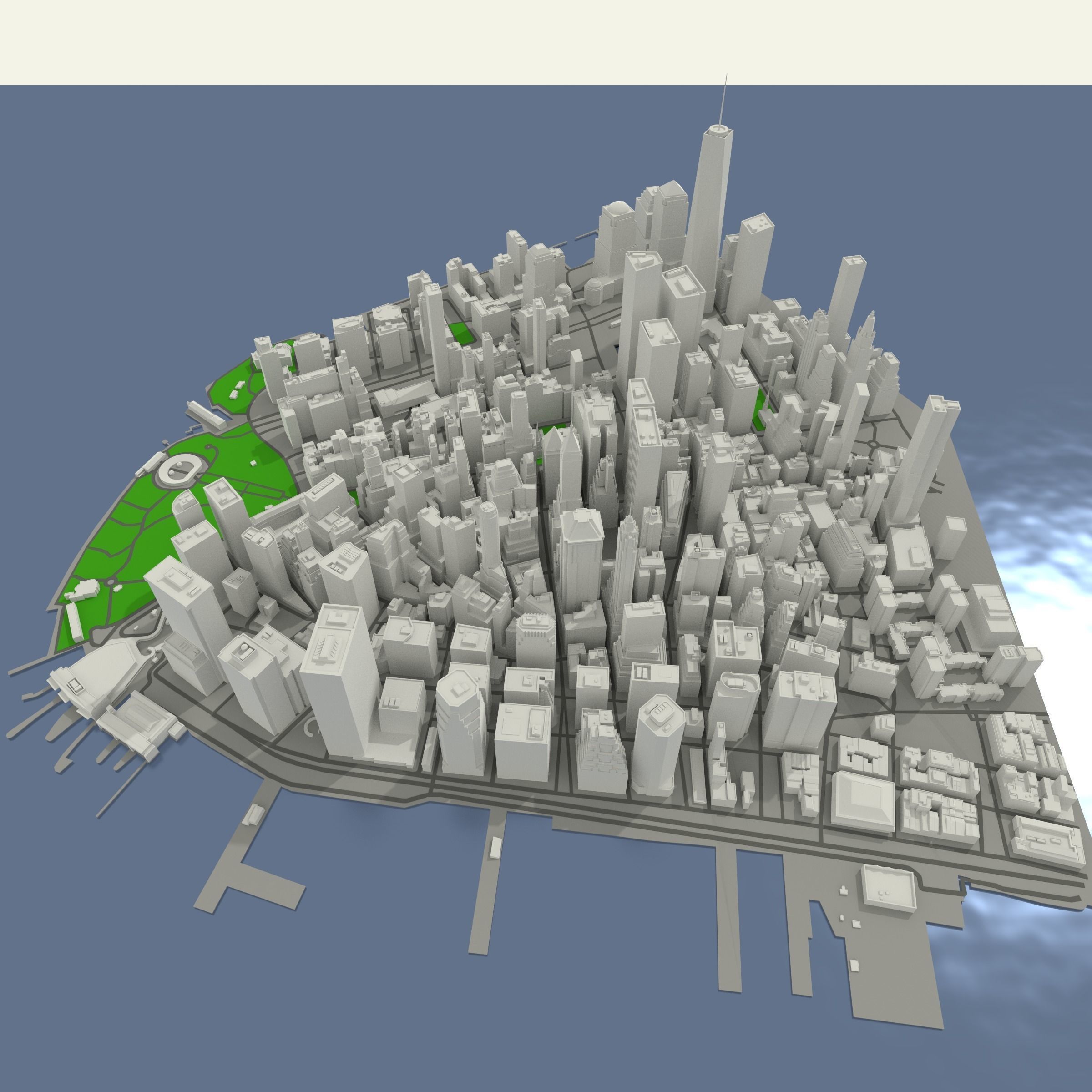NYC Lower Manhattan Financial District Low-poly 3D model_11