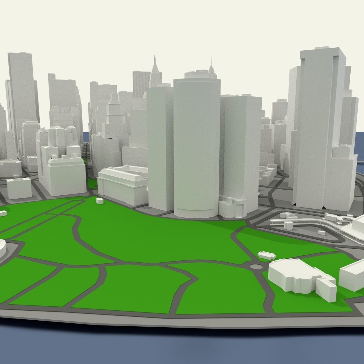 NYC Lower Manhattan Financial District Low-poly 3D model_15