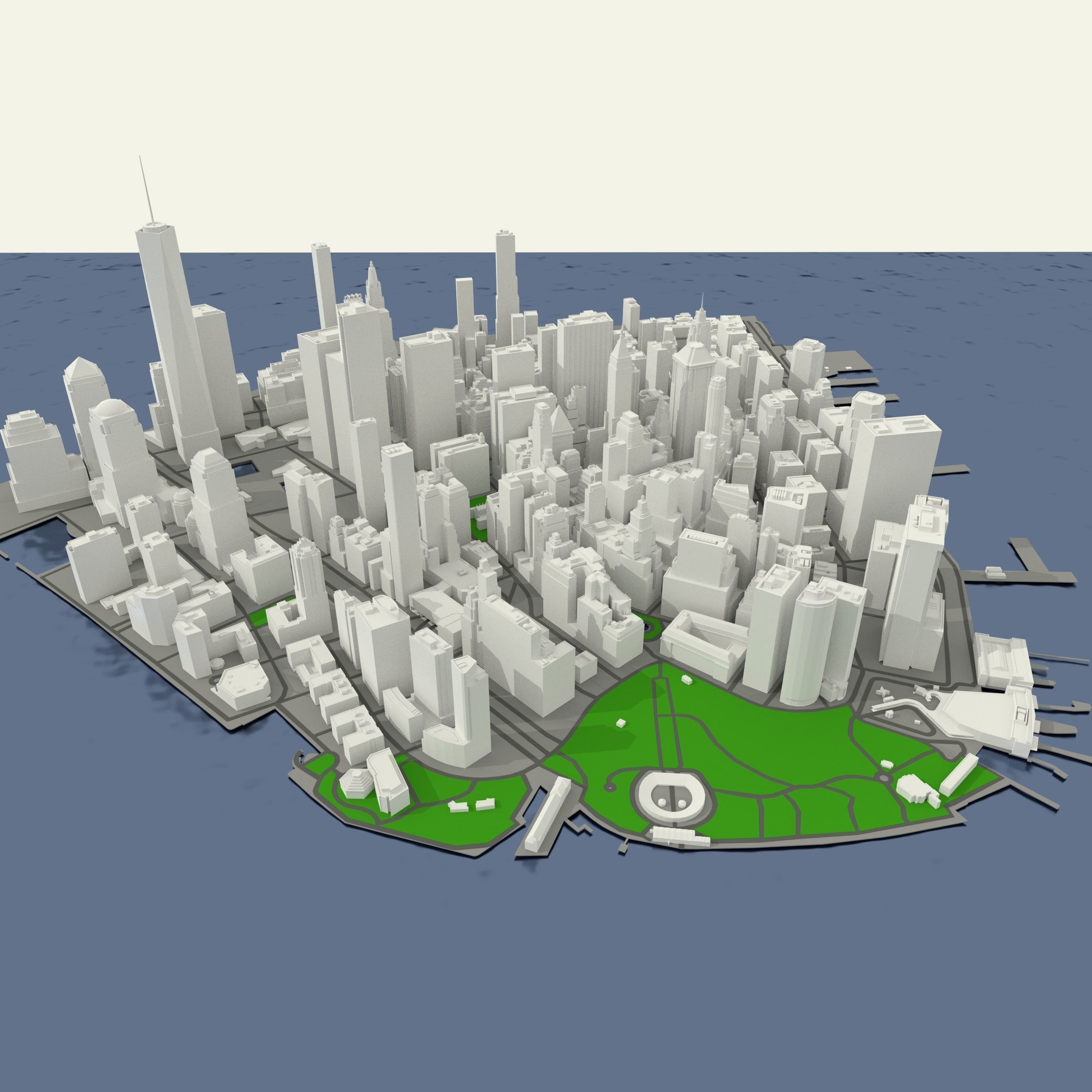 NYC Lower Manhattan Financial District Low-poly 3D model_0
