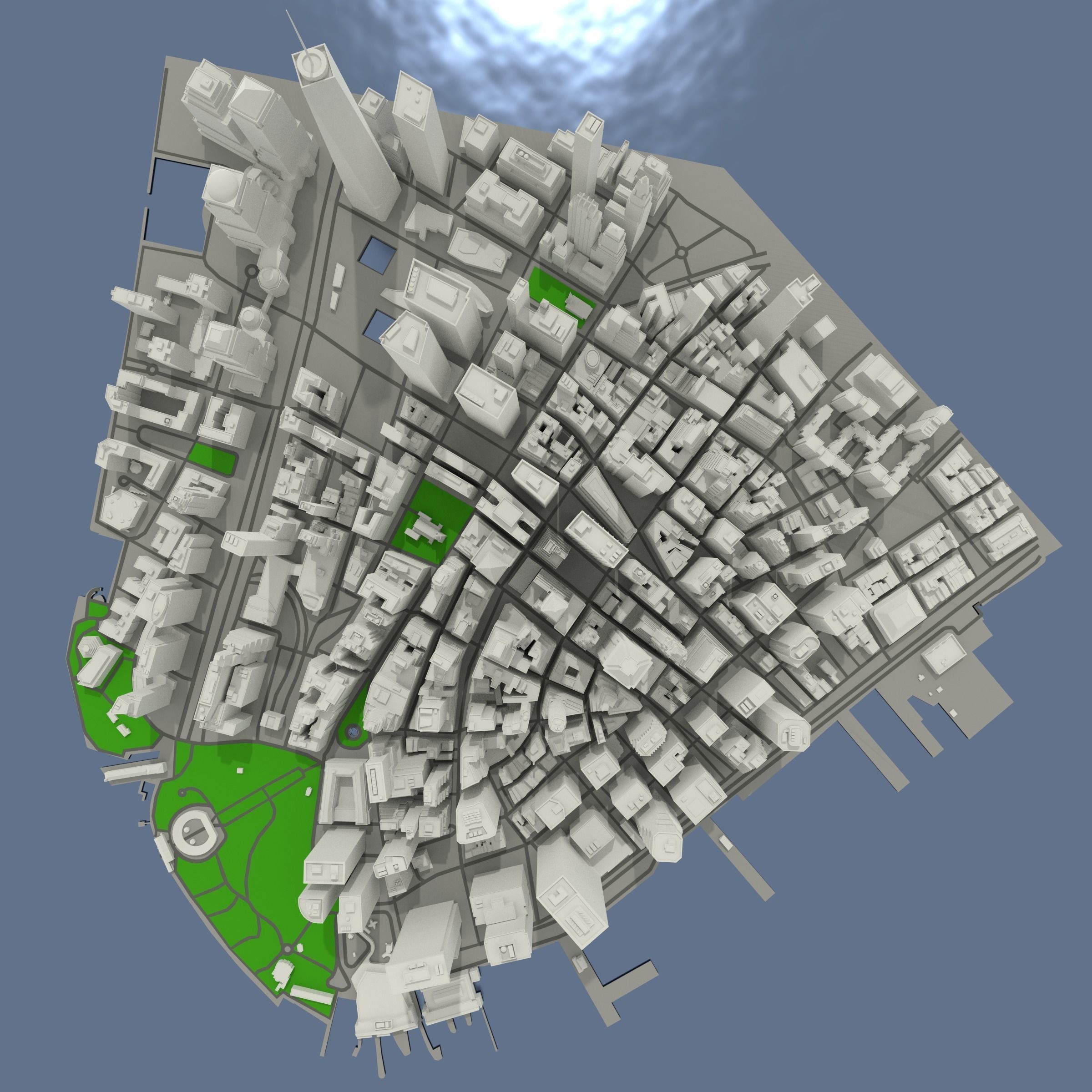NYC Lower Manhattan Financial District Low-poly 3D model_5
