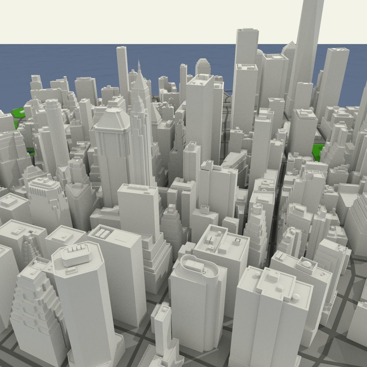 NYC Lower Manhattan Financial District Low-poly 3D model_10
