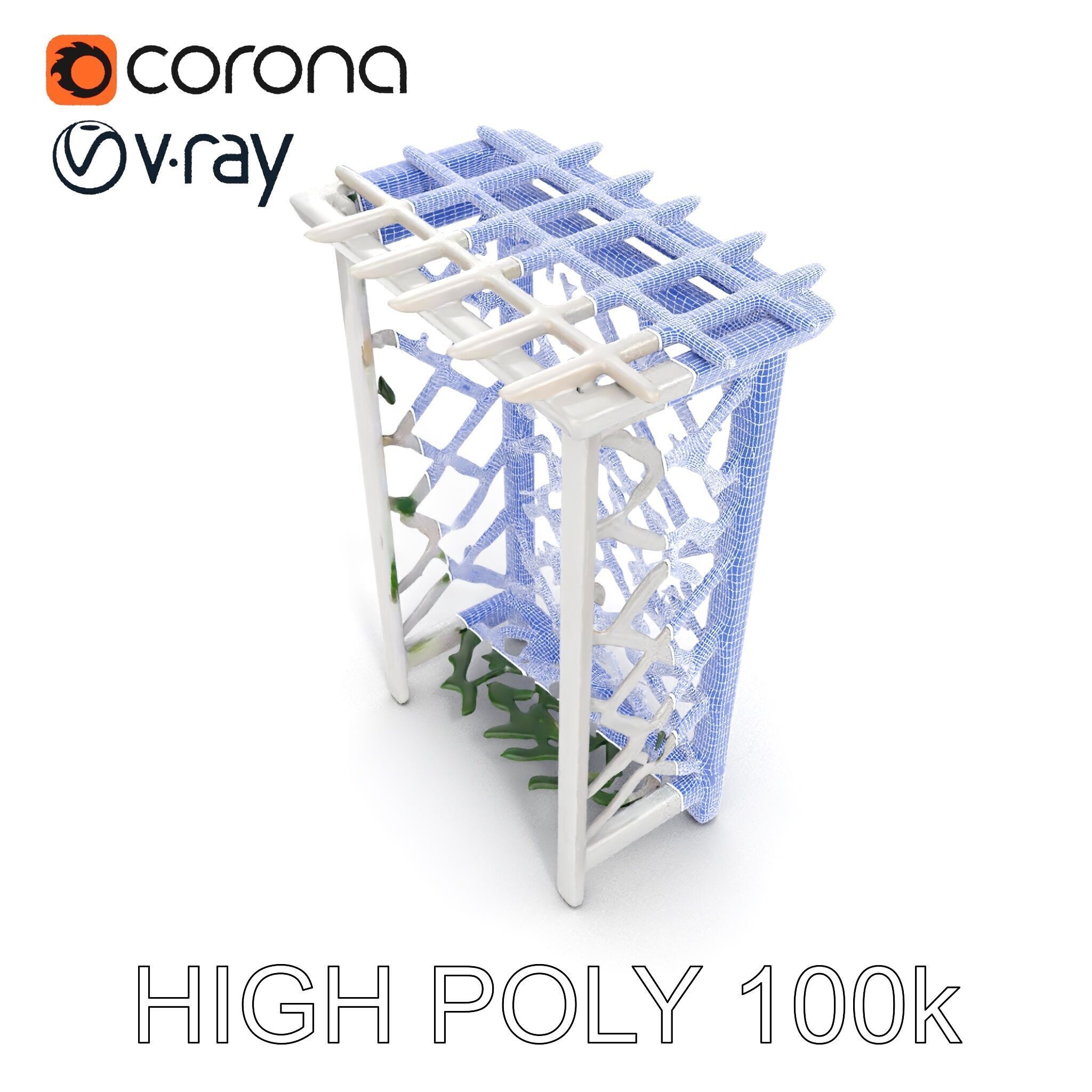 Wooden Planter Trellis with Vines Model Pack Low-poly 3D model_29