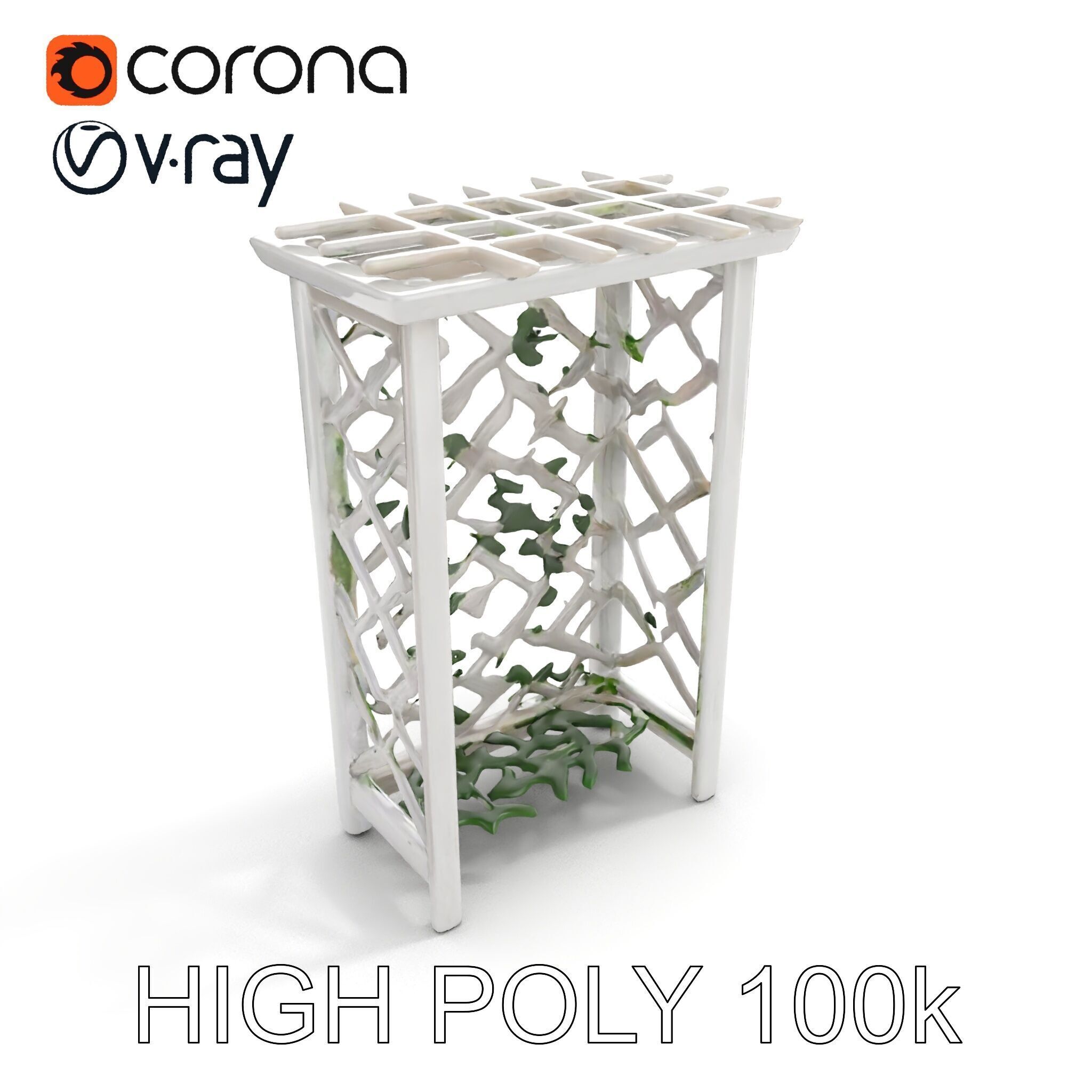 Wooden Planter Trellis with Vines Model Pack Low-poly 3D model_21