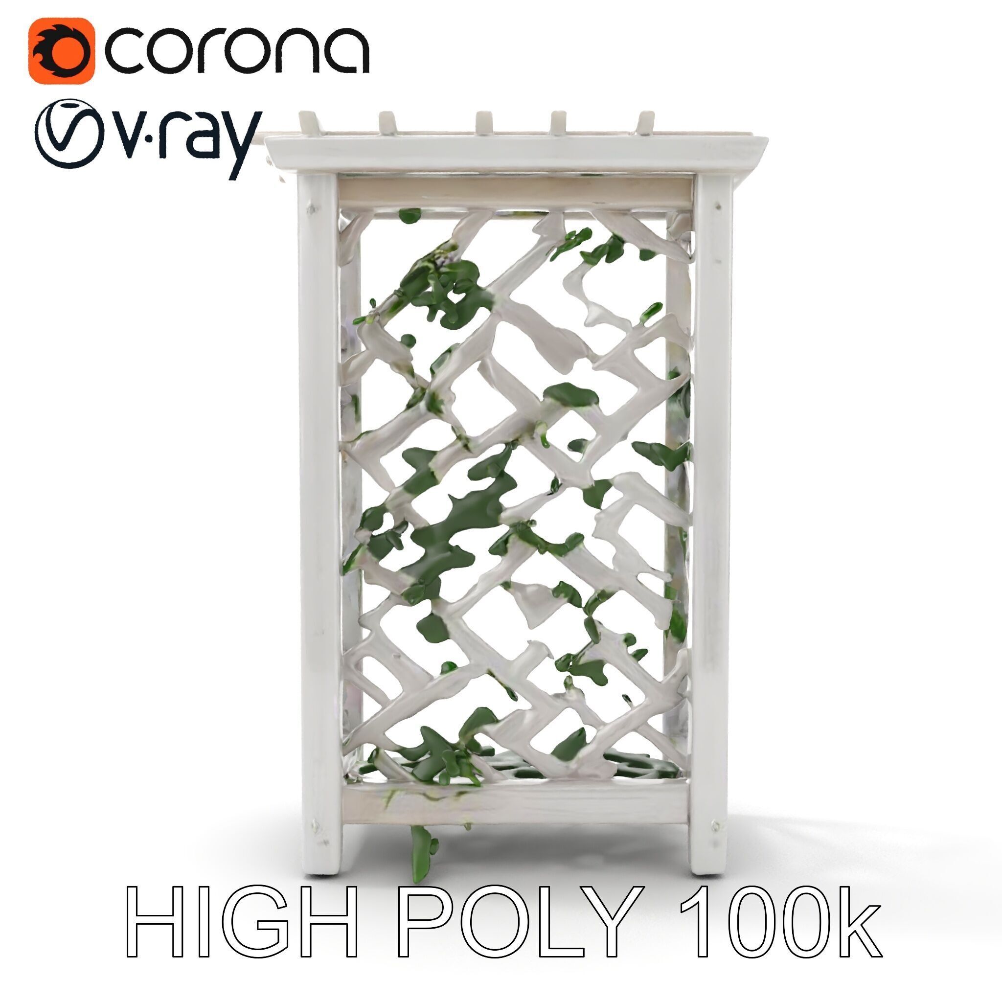 Wooden Planter Trellis with Vines Model Pack Low-poly 3D model_25