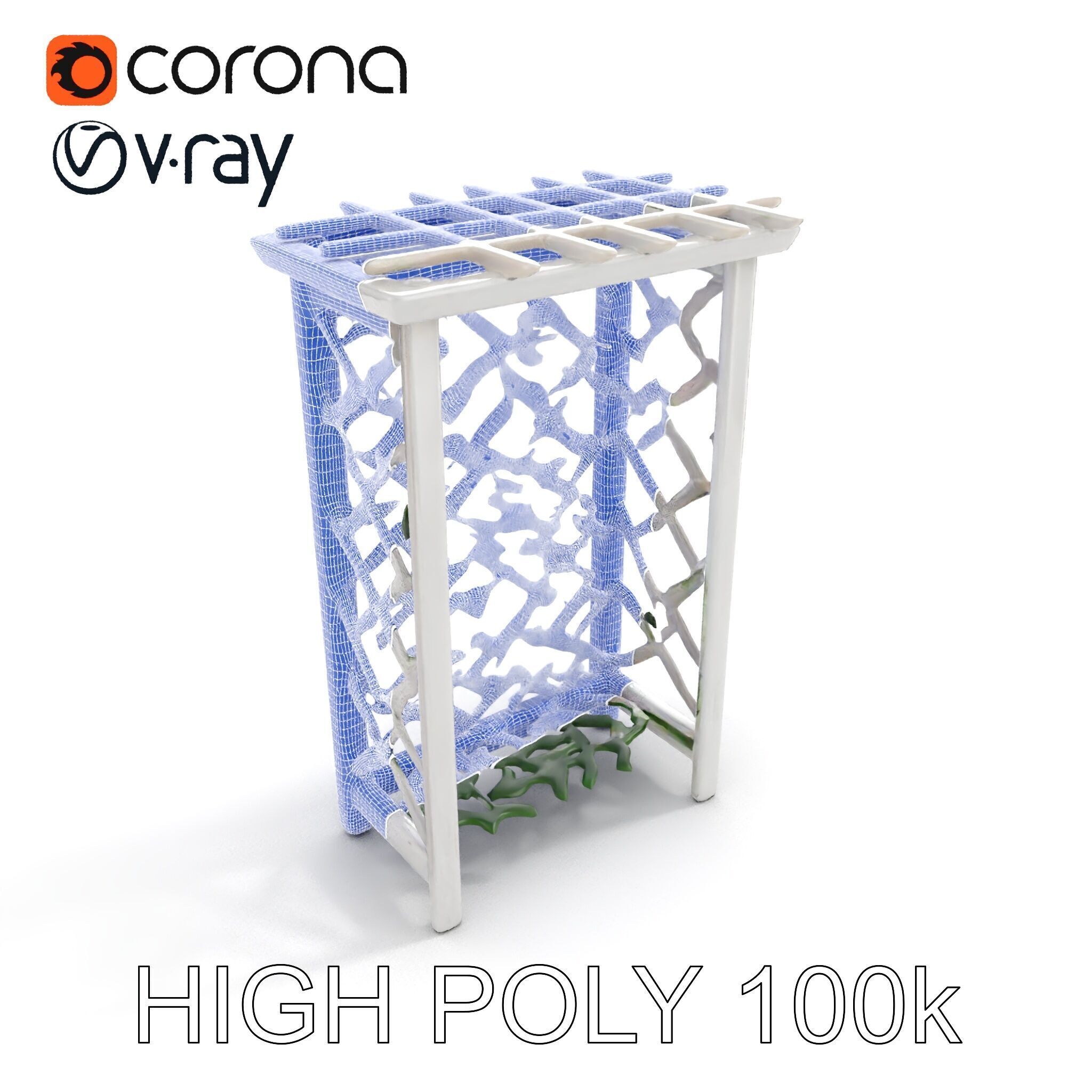 Wooden Planter Trellis with Vines Model Pack Low-poly 3D model_18