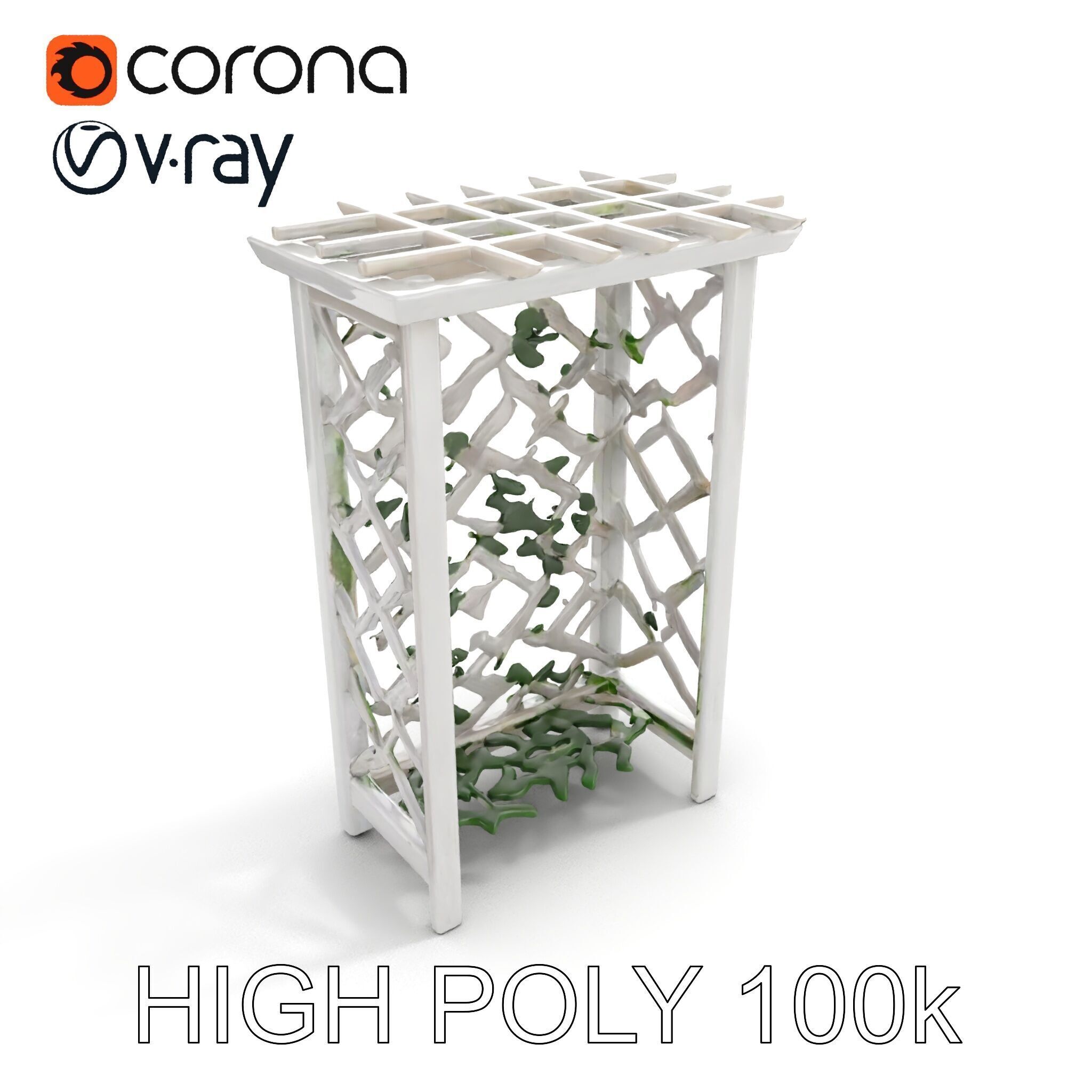 Wooden Planter Trellis with Vines Model Pack Low-poly 3D model_19