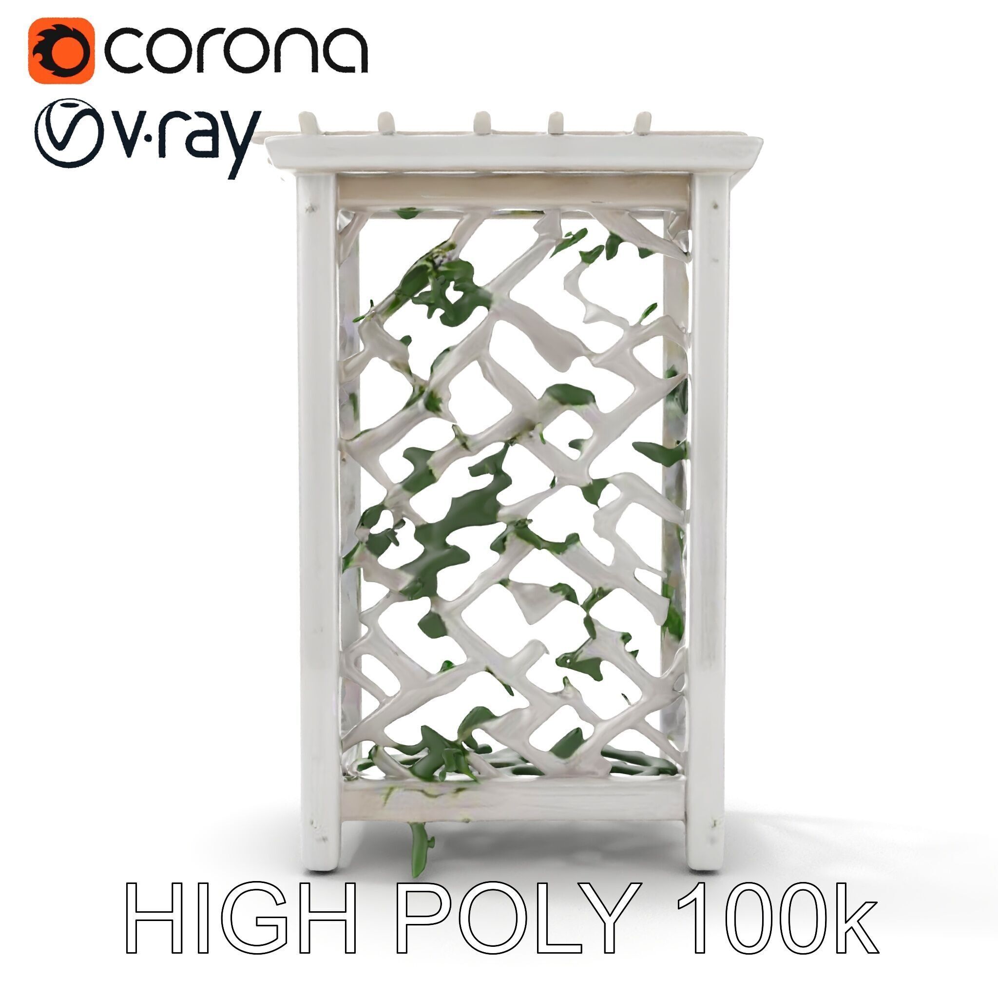 Wooden Planter Trellis with Vines Model Pack Low-poly 3D model_12