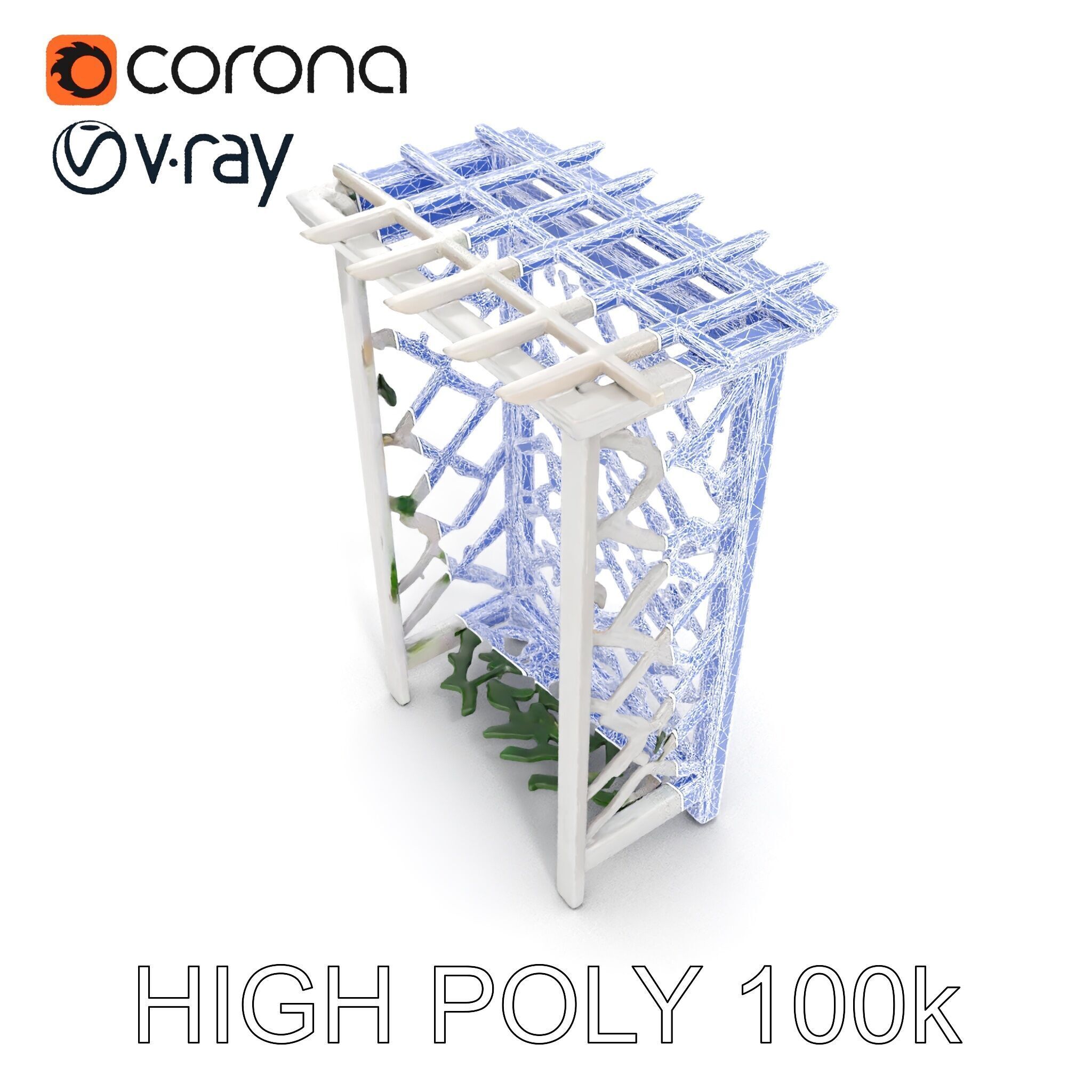 Wooden Planter Trellis with Vines Model Pack Low-poly 3D model_14