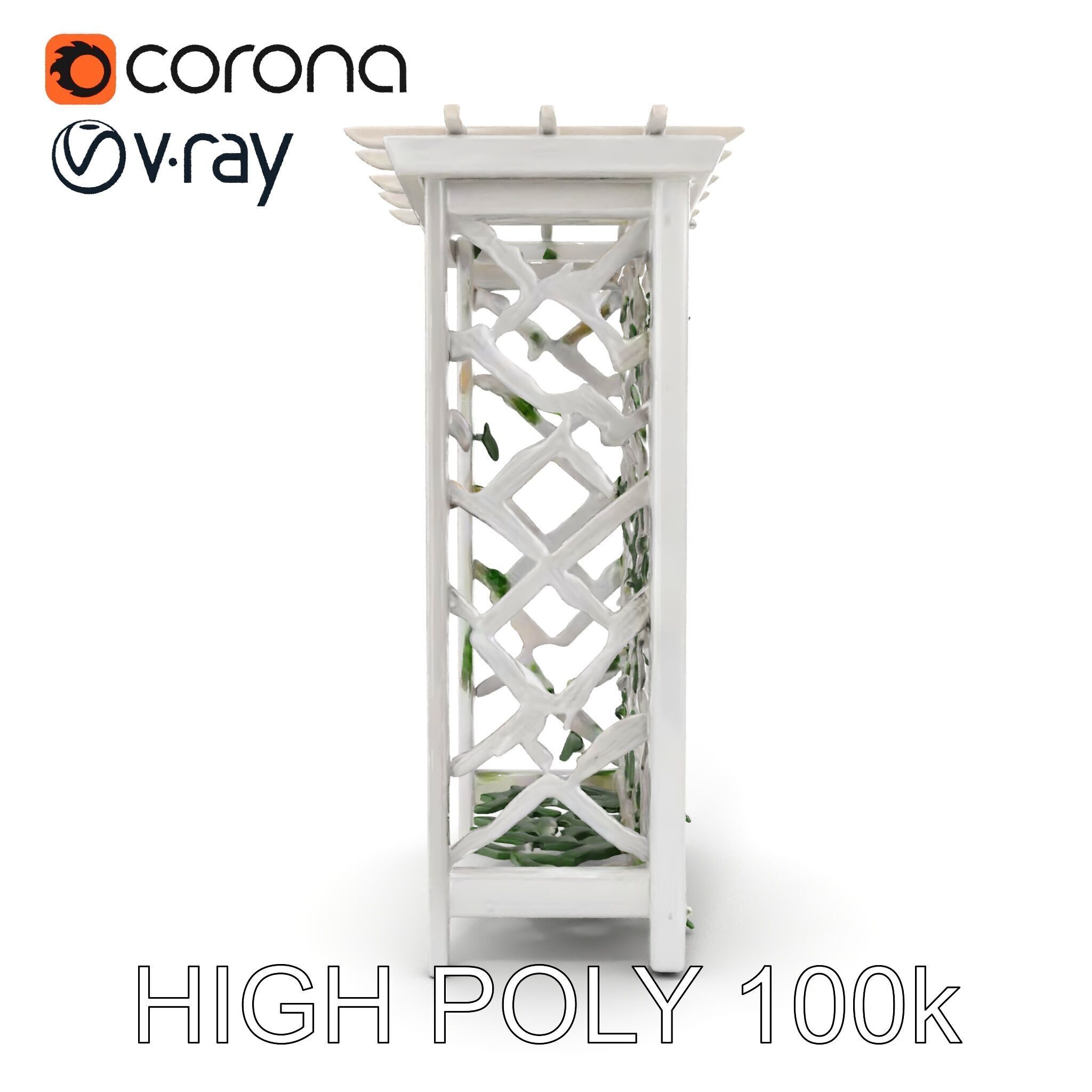 Wooden Planter Trellis with Vines Model Pack Low-poly 3D model_11