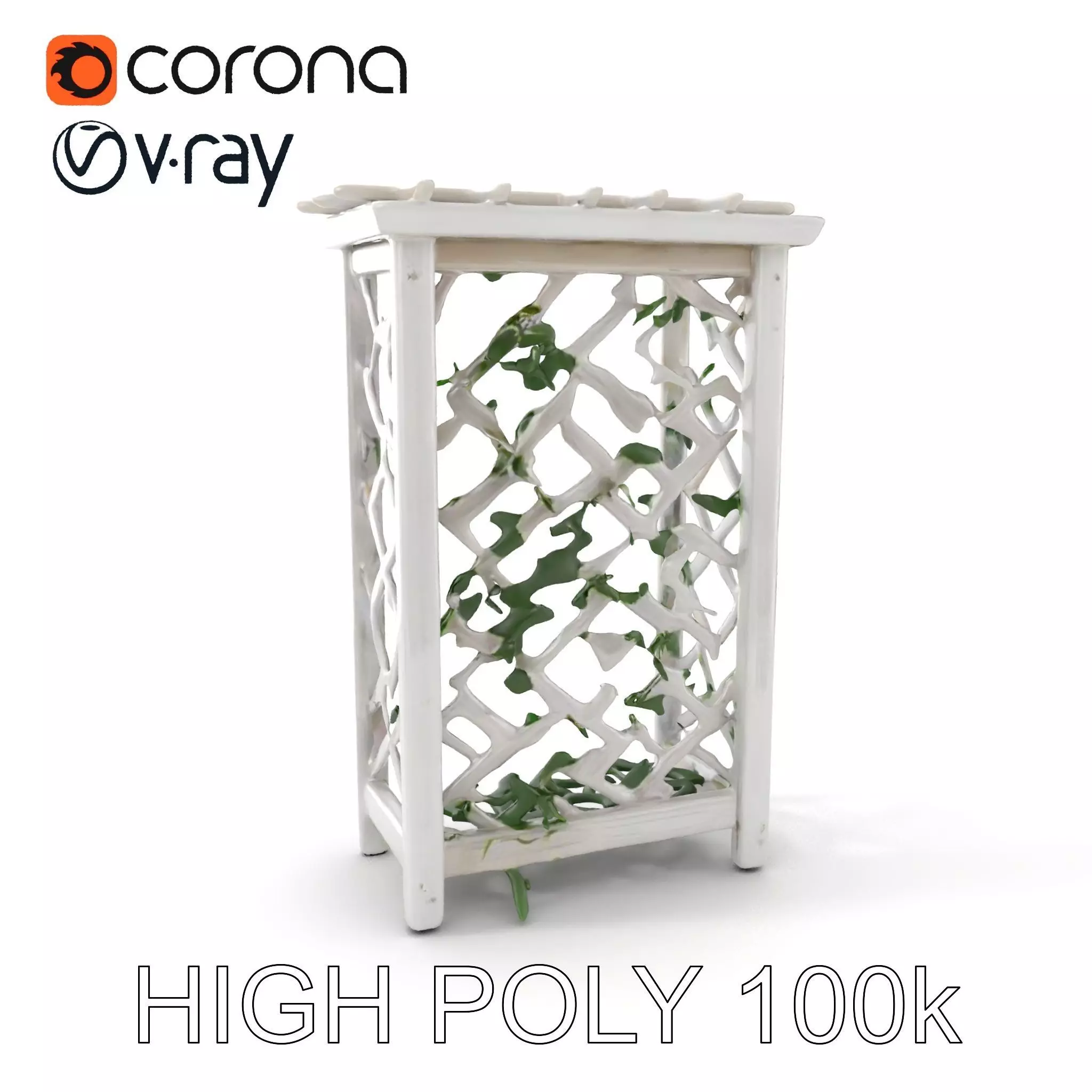 Wooden Planter Trellis with Vines Model Pack Low-poly 3D model_0