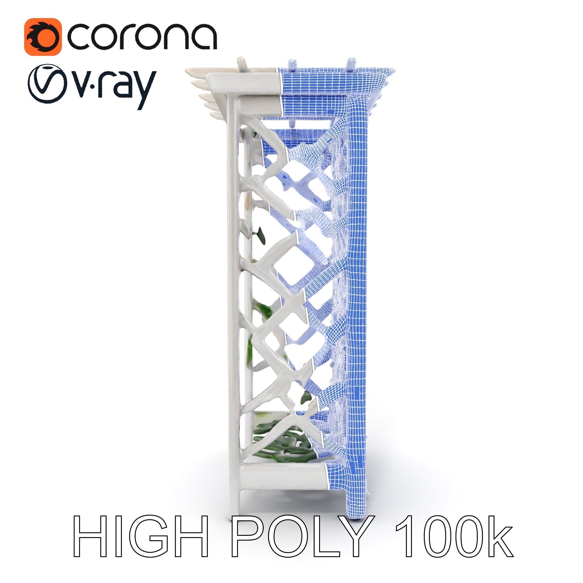 Wooden Planter Trellis with Vines Model Pack Low-poly 3D model_35