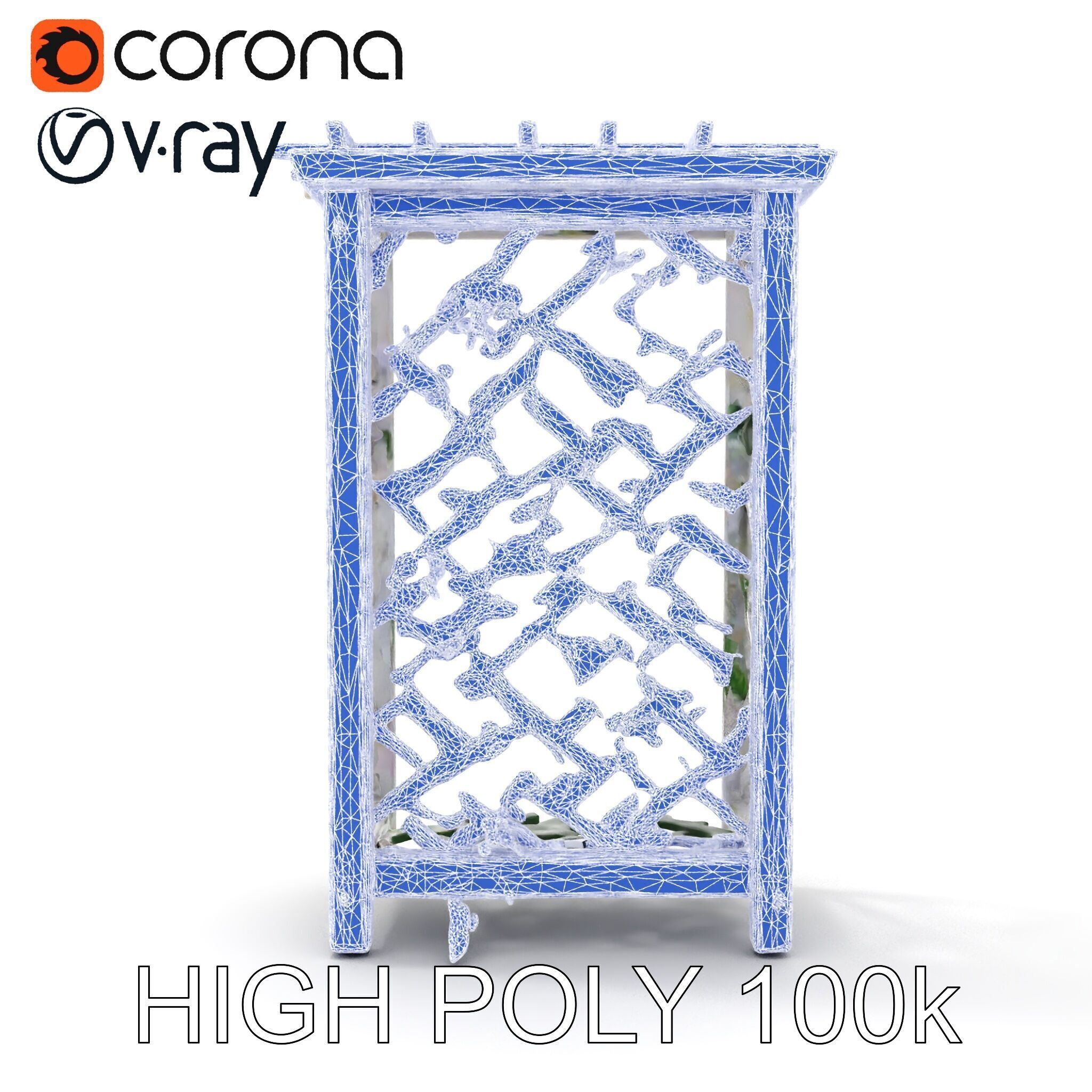 Wooden Planter Trellis with Vines Model Pack Low-poly 3D model_28