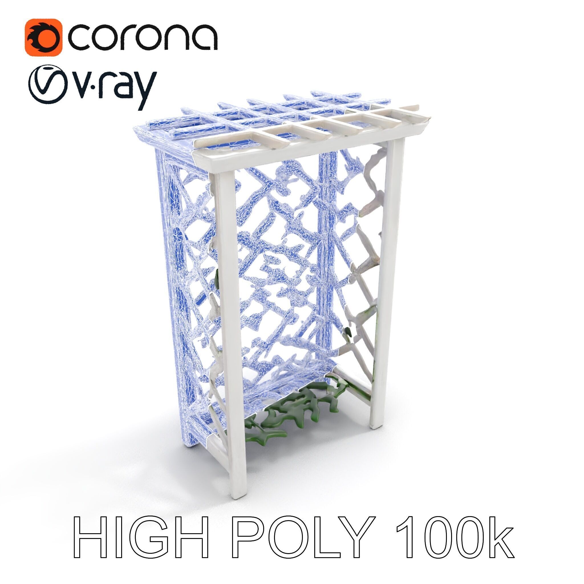 Wooden Planter Trellis with Vines Model Pack Low-poly 3D model_24